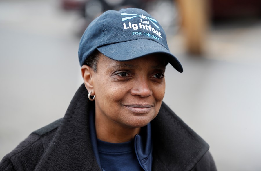 Chicago mayoral candidate Lori Lightfoot speaks to the press outside of the polling place at the Saint Richard Catholic Church in Chicago, Illinois on April 2, 2019. (Credit: KAMIL KRZACZYNSKI/AFP/Getty Images)