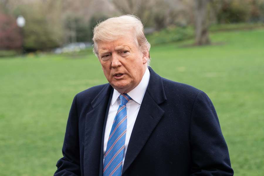 US President Donald Trump speaks to the press as he departs the White House in Washington, DC, on April 5, 2019. (Credit: NICHOLAS KAMM/AFP/Getty Images)