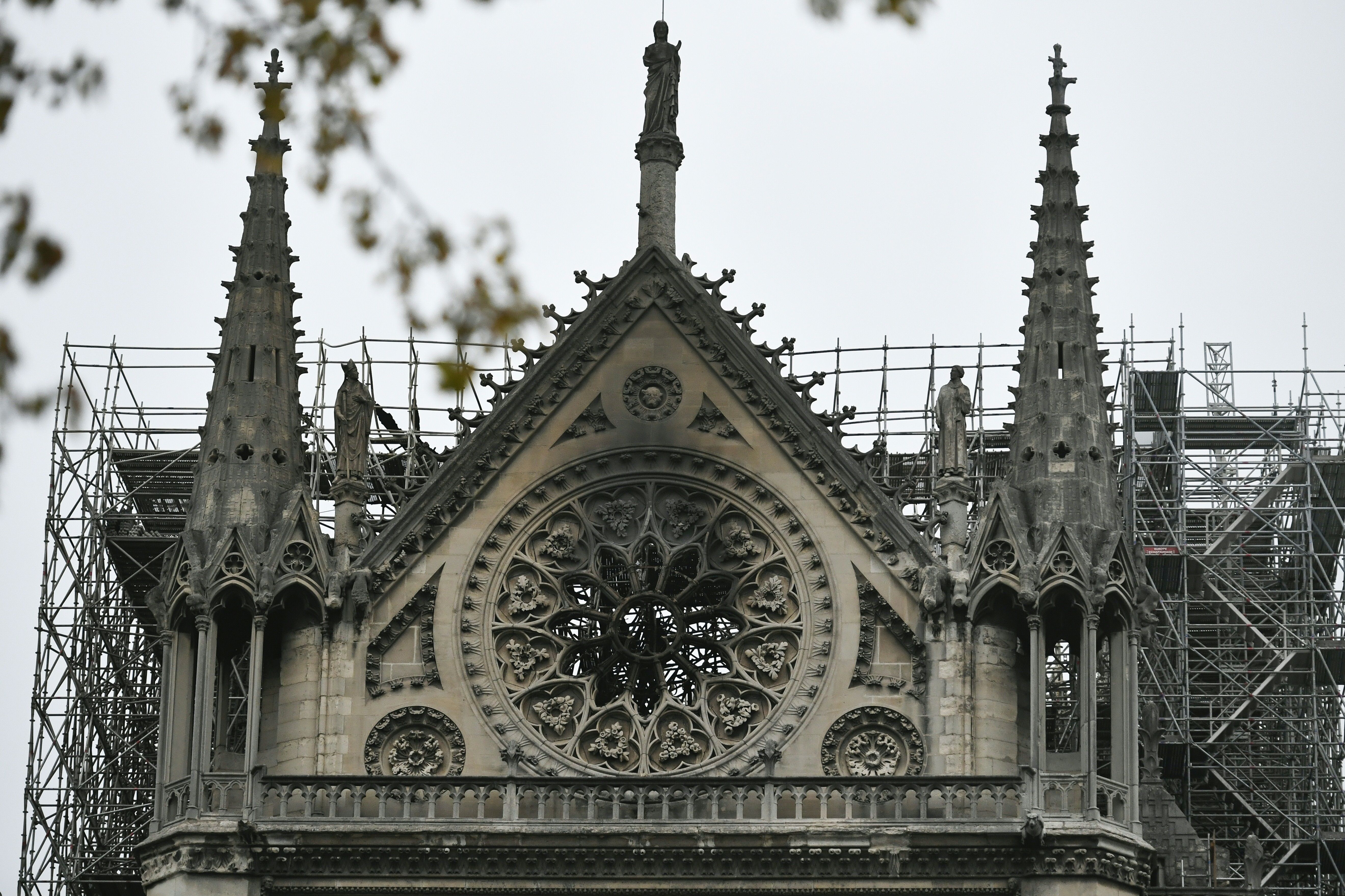 A picture shows Notre-Dame Cathedral in Paris on April 16, 2019, in the aftermath of a fire that caused its spire to crash to the ground.(Credit: STEPHANE DE SAKUTIN/AFP/Getty Images)