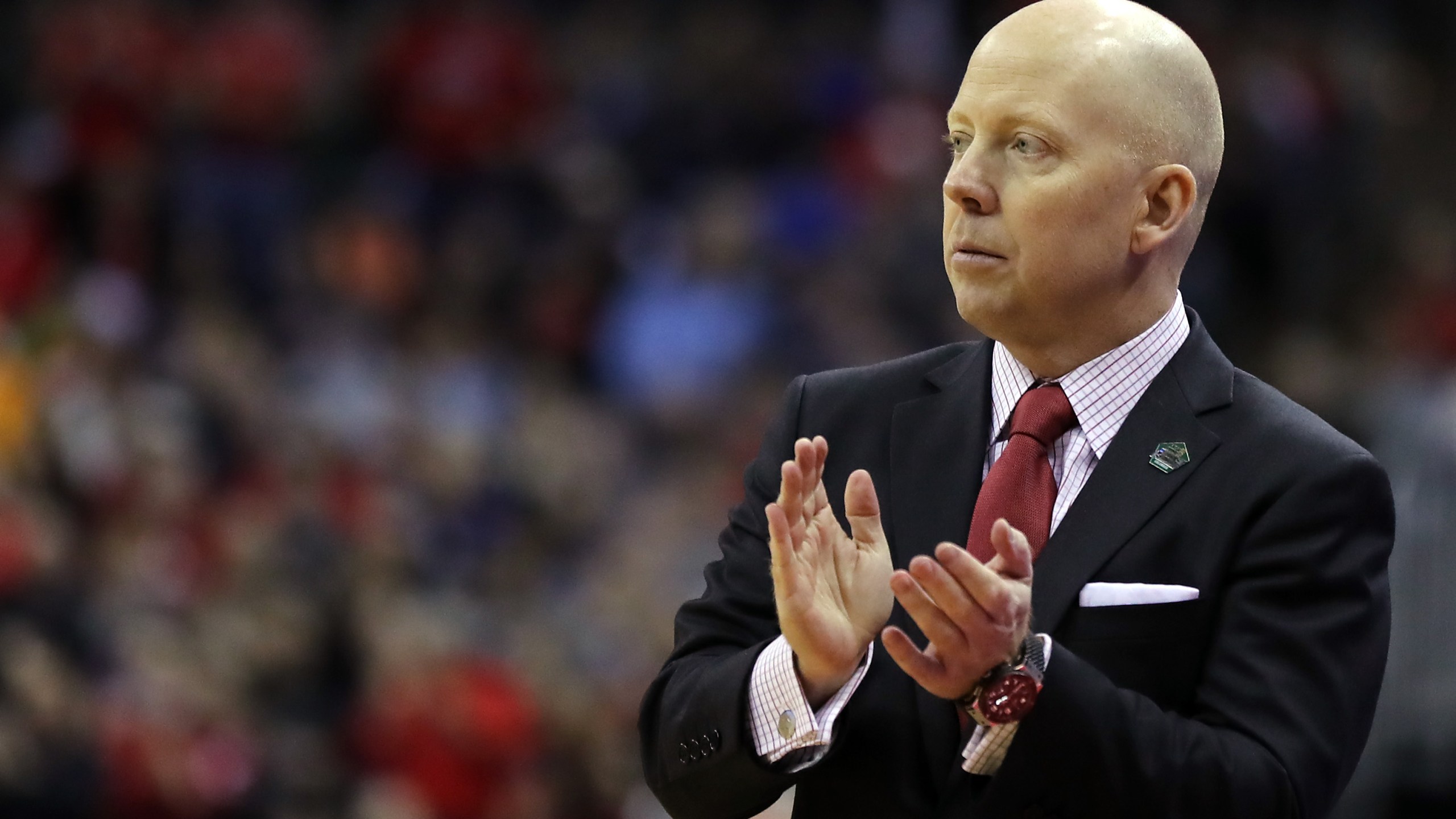 Head coach Mick Cronin of the Cincinnati Bearcats reacts during the first half against the Iowa Hawkeyes in the first round of the 2019 NCAA Men's Basketball Tournament at Nationwide Arena on March 22, 2019 in Columbus, Ohio. (Credit: Elsa/Getty Images)