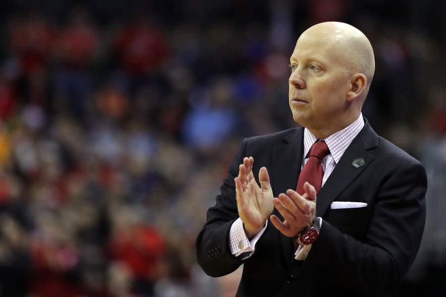 Head coach Mick Cronin of the Cincinnati Bearcats reacts during the first half against the Iowa Hawkeyes in the first round of the 2019 NCAA Men's Basketball Tournament at Nationwide Arena on March 22, 2019 in Columbus, Ohio. (Credit: Elsa/Getty Images)