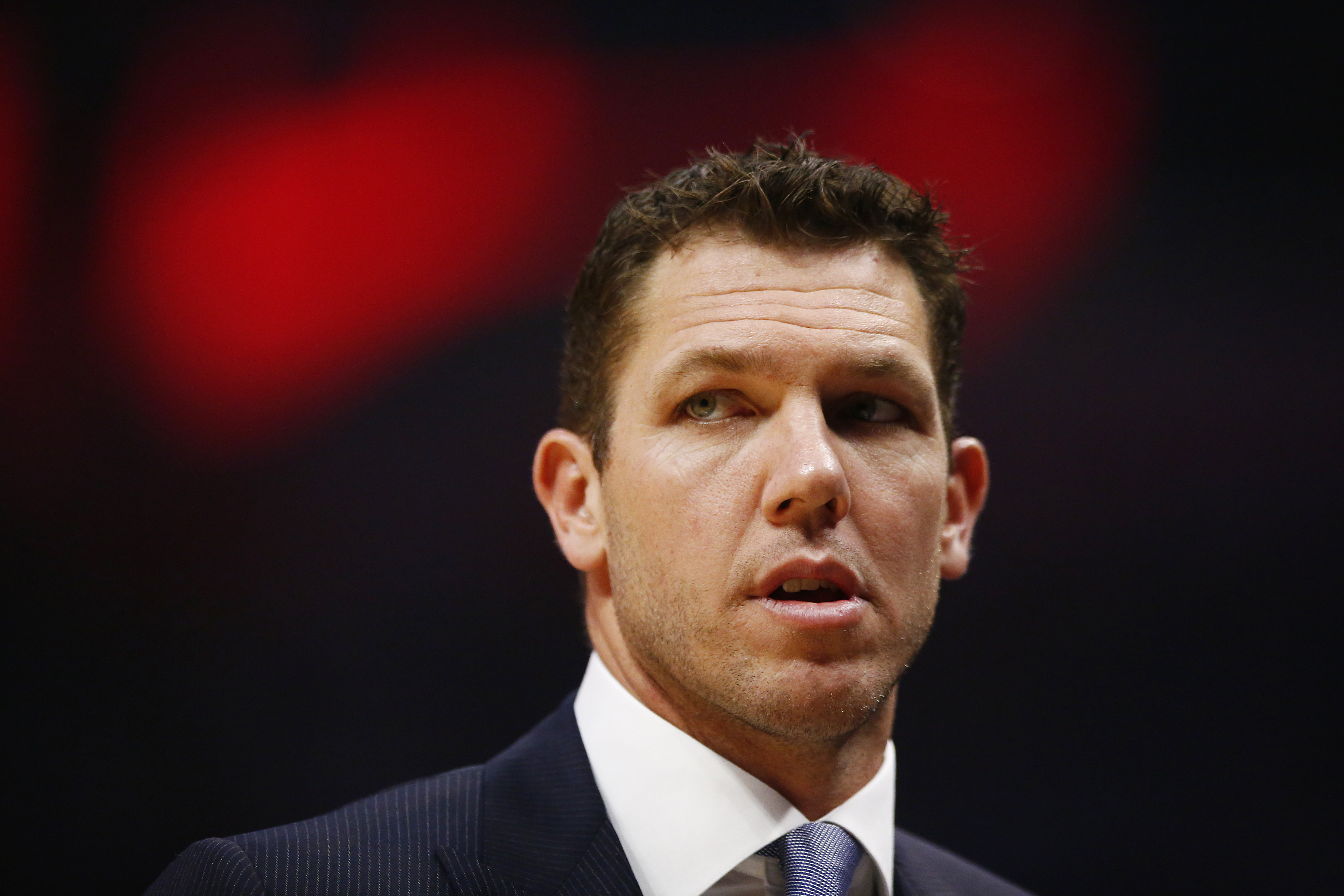 Los Angeles Lakers coach Luke Walton looks on during the first half of the game against the L.A. Clippers at Staples Center on April 5, 2019. (Credit: Yong Teck Lim / Getty Images)