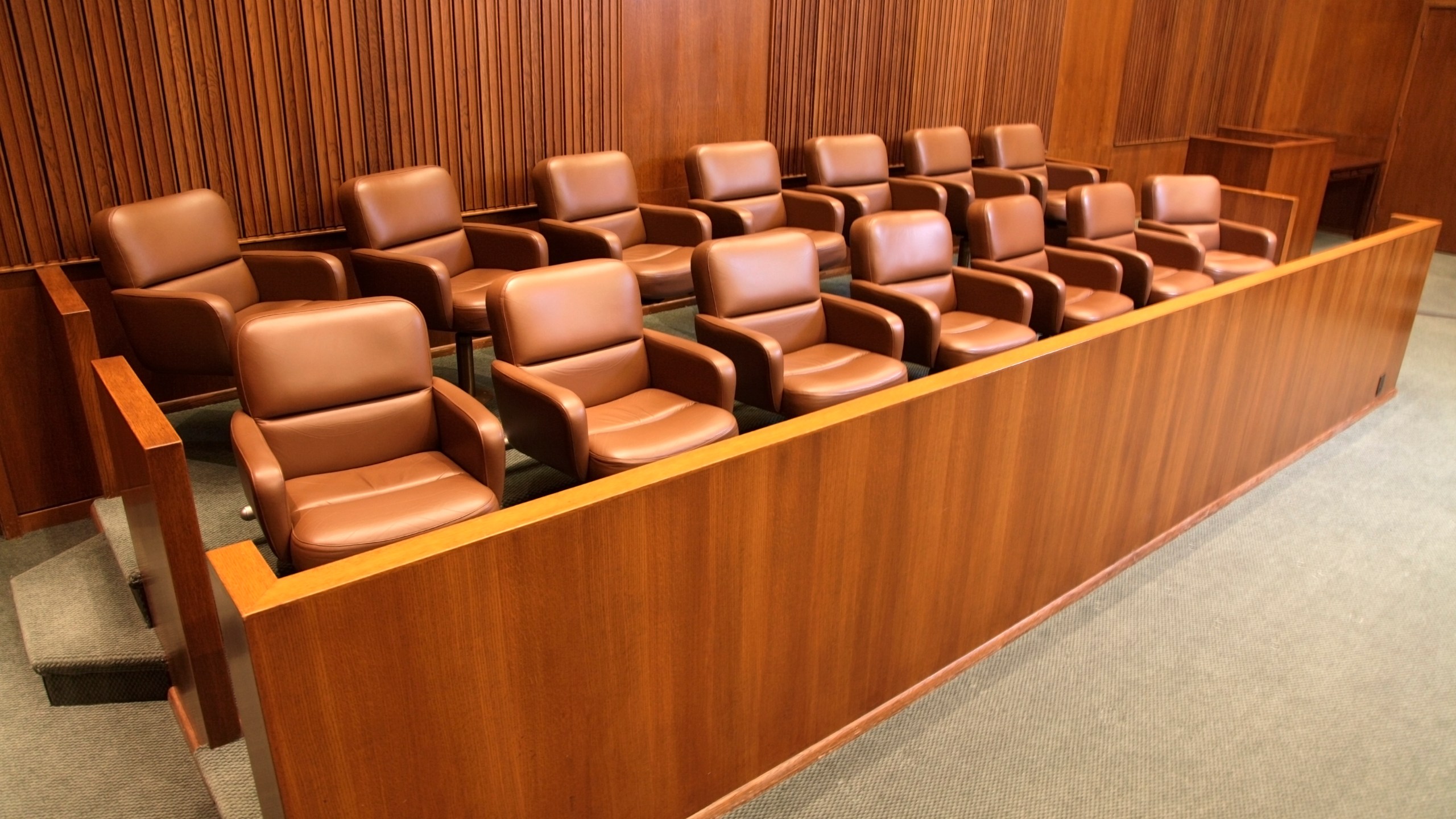 A courtroom jury box is seen in an undated file photo. (Getty Images)