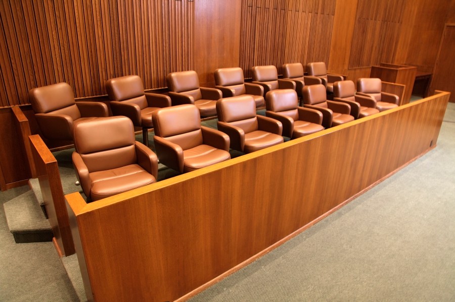 A courtroom jury box is seen in an undated file photo. (Getty Images)