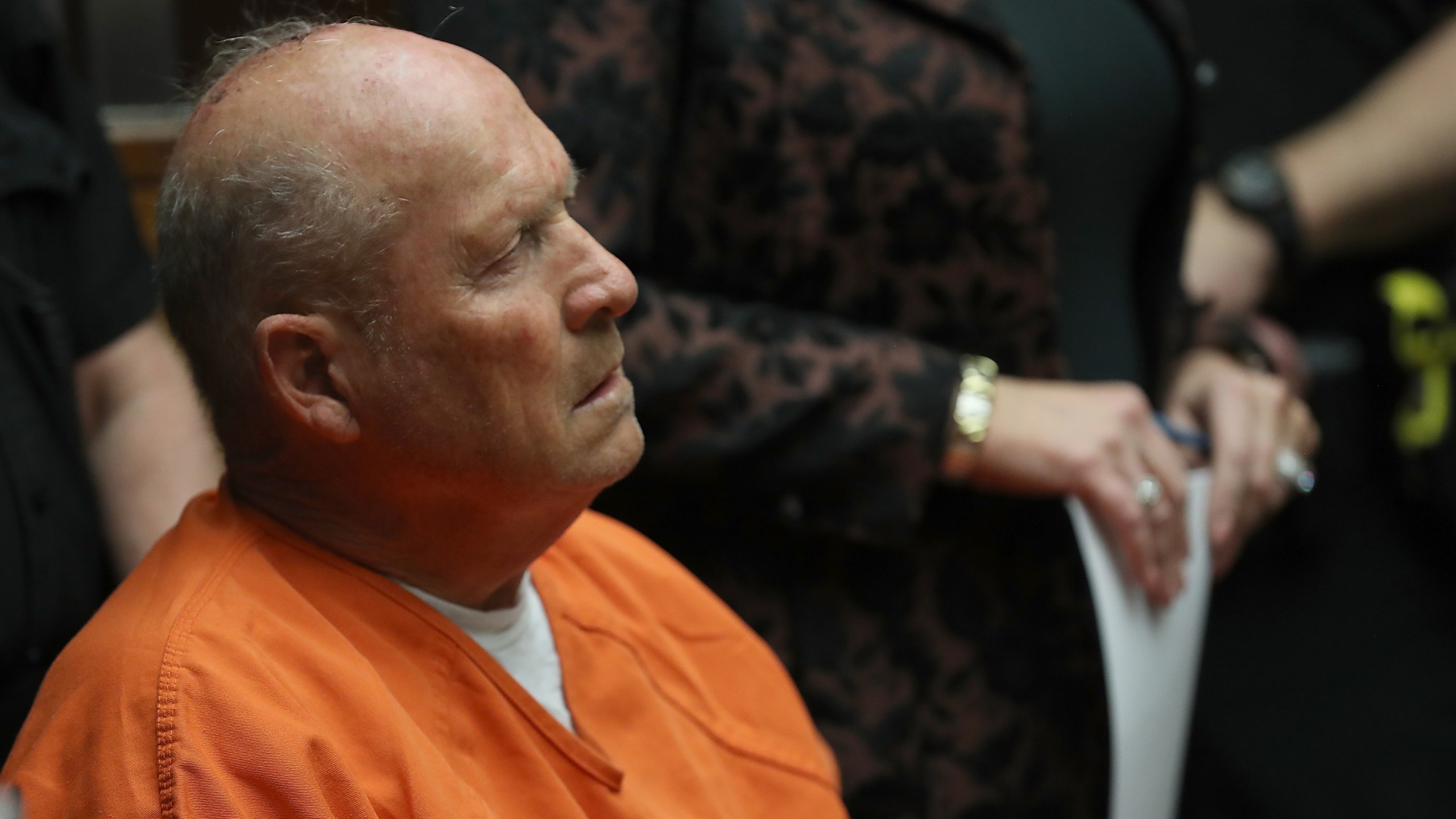 Joseph James DeAngelo, the suspected Golden State Killer, appears in court in Sacramento for his arraignment on April 27, 2018. (Justin Sullivan / Getty Images)