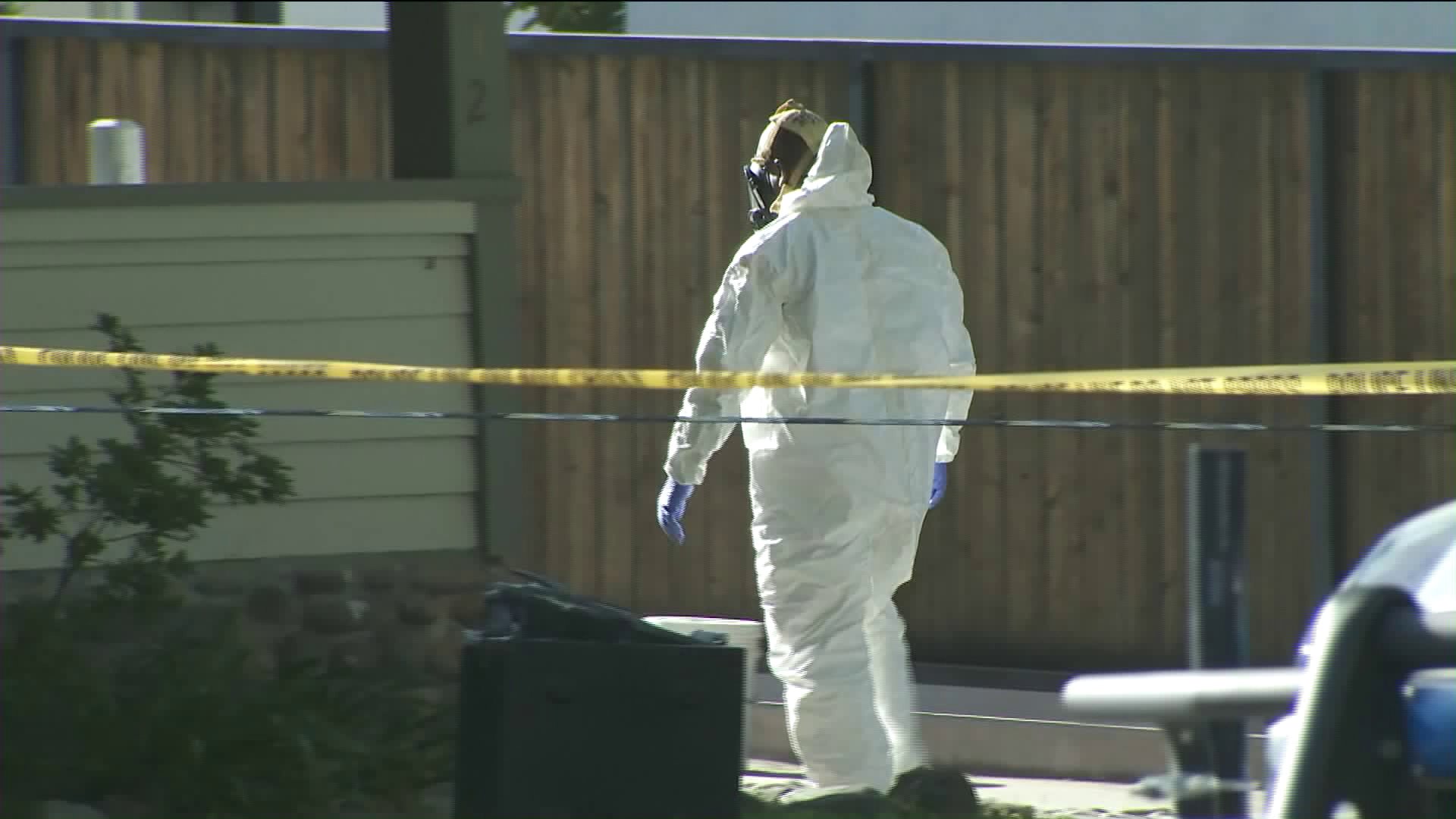 A hazmat crew removed chemicals believed to be used in the manufacture of illegal drugs from a home in Monrovia on April 24, 2019. (Credit: KTLA)