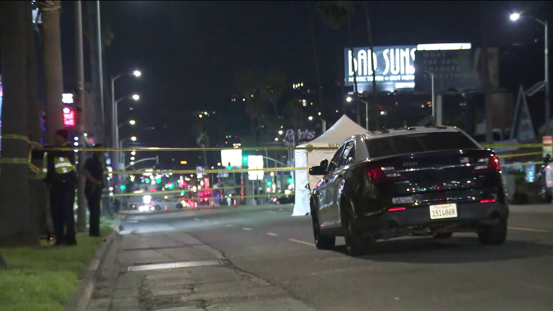 Police investigate a fatal hit-and-run crash in Hollywood on April 18, 2019. (Credit: KTLA)