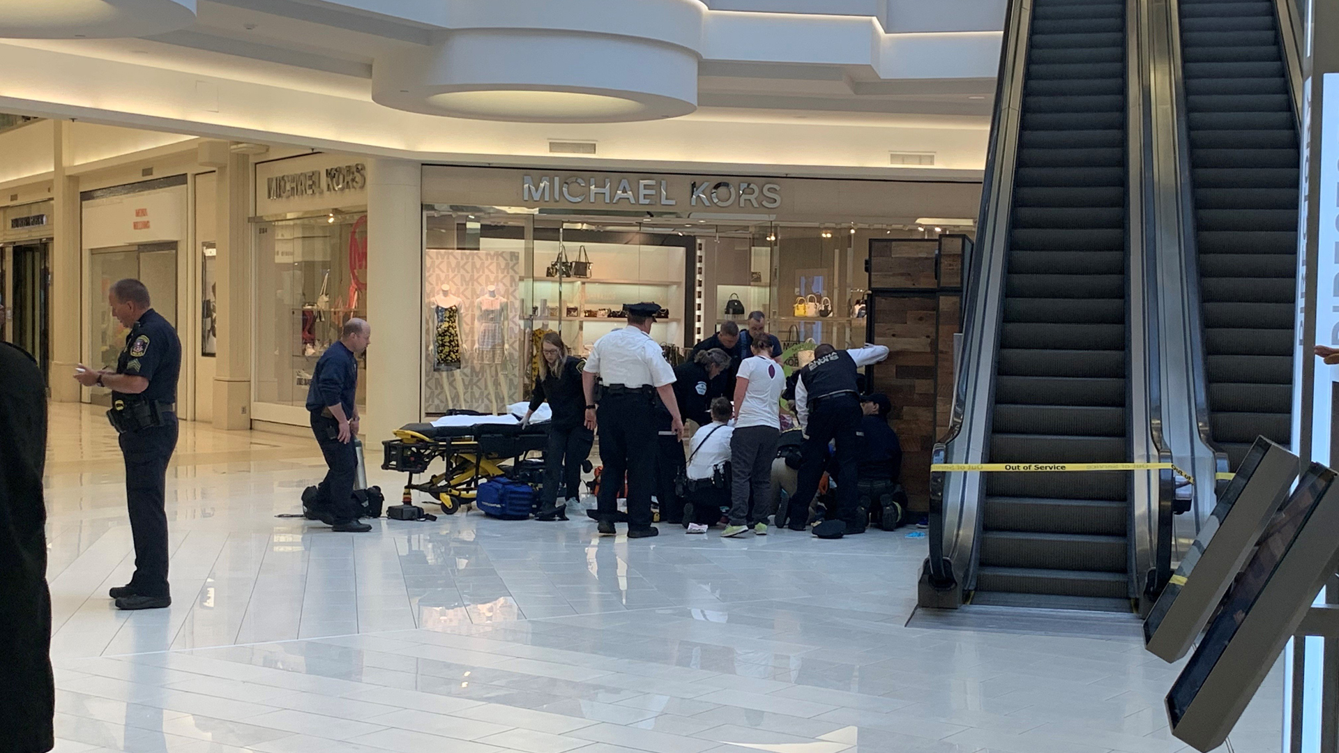 A child was rushed to a hospital after reportedly being thrown from a balcony at the Mall of America, and one person has been taken into custody. (Credit: WCCO)