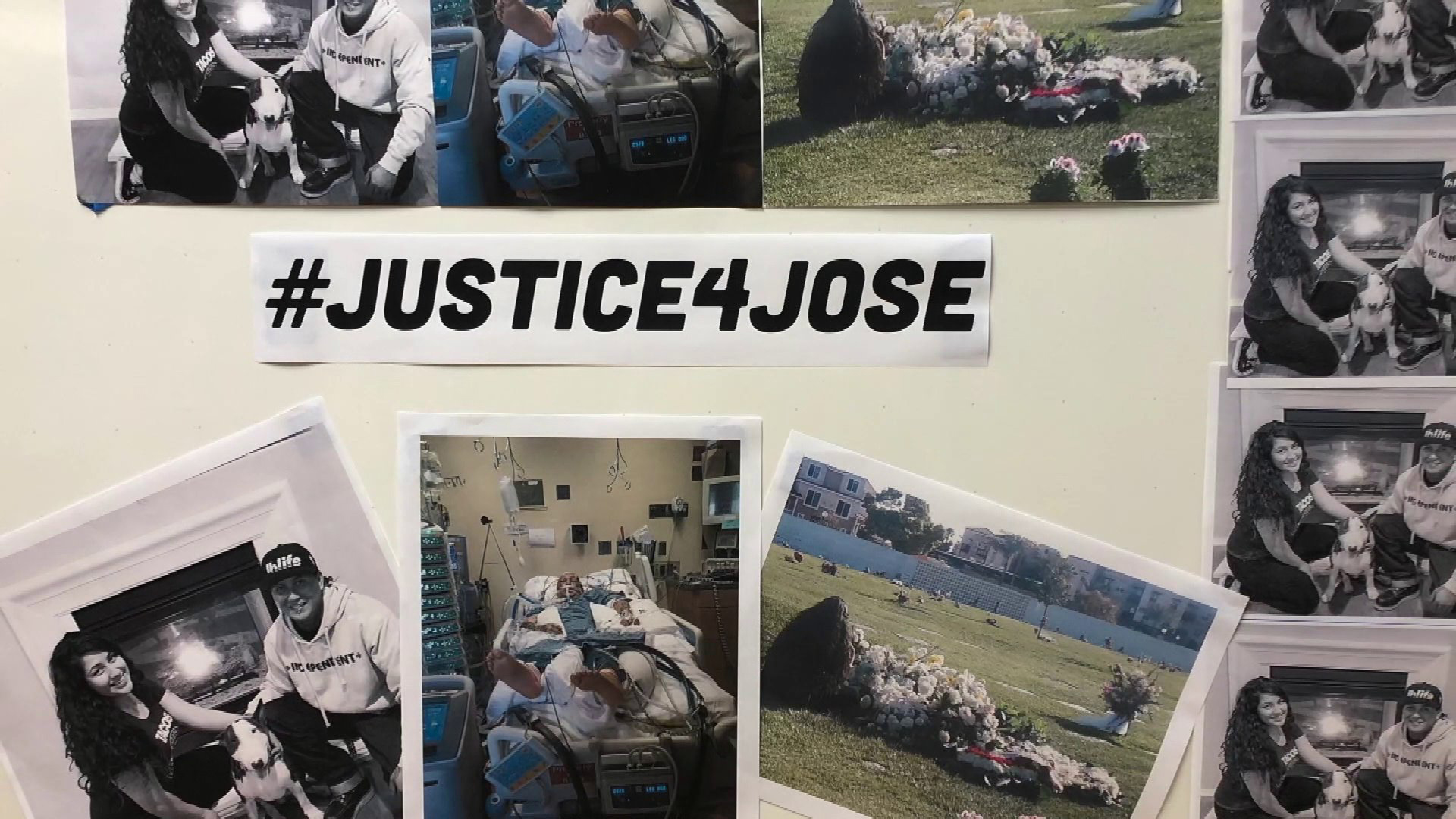 The family displayed this photo collage showing Jose Luis Ibarra Bucio as they held a news conference on April 10, 2019. (Credit: KTLA)