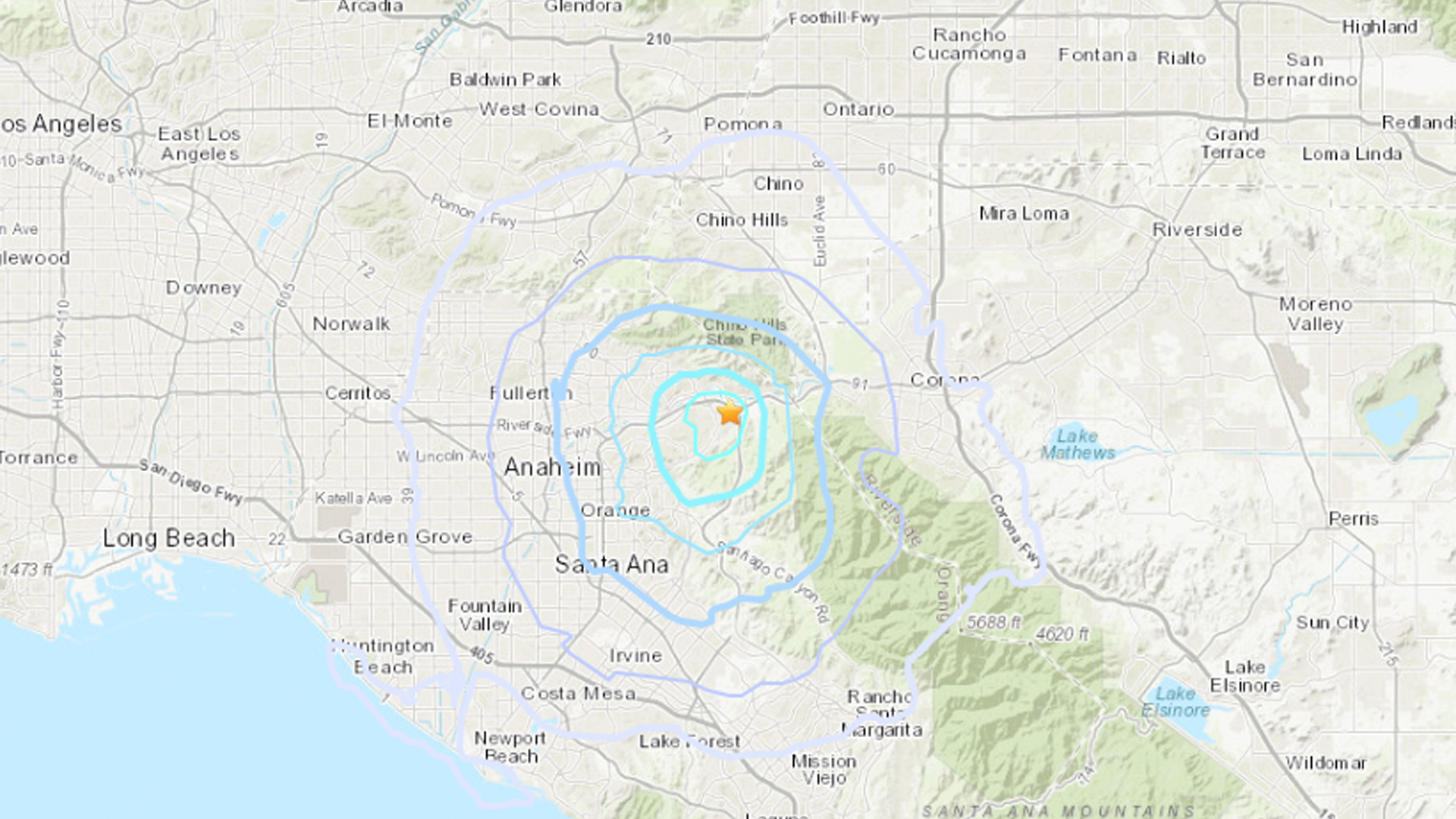 An earthquake struck near Yorba Linda on April 3, 2019. (Credit: USGS)