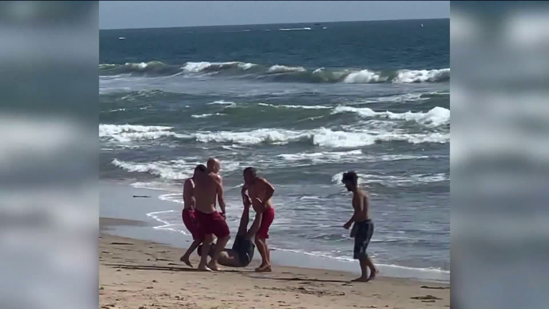 Lifeguards rescued five distressed swimmers from powerful rip currents at Dockweiler State Beach on April 18, 2019. (Credit: Courtesy)