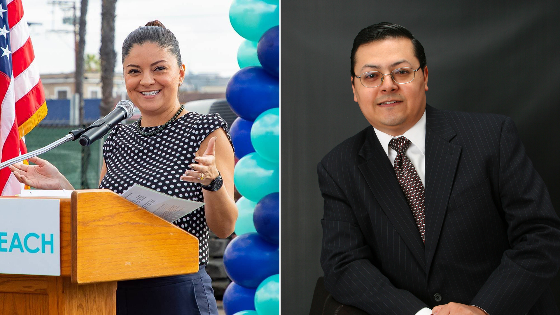 From left: Long Beach City Councilwoman Lena Gonzalez is seen in a photo posted to her Facebook page Oct. 10, 2018, and Cudahy Councilman Jack Guerrero is seen in an undated photo from his campaign website.