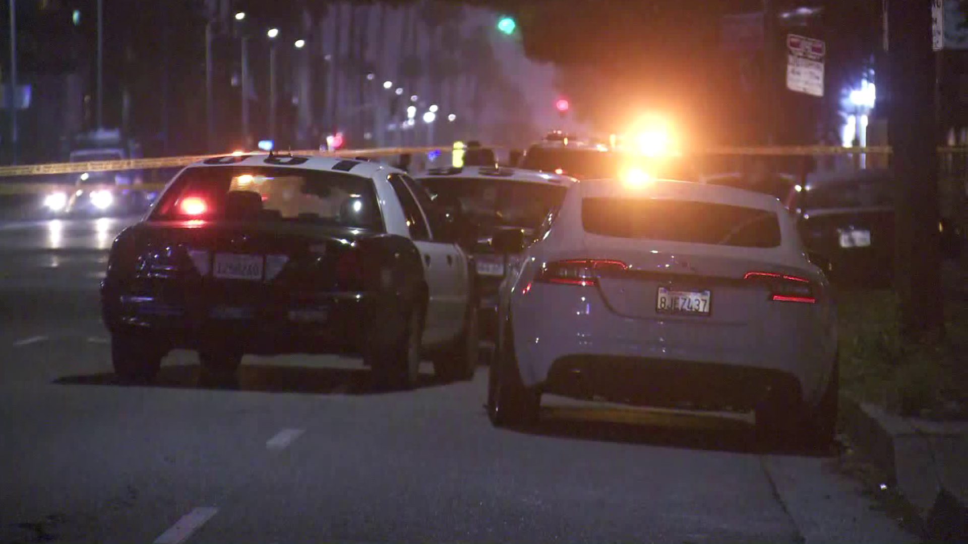 Police respond to investigate after a man was shot dead in South Los Angeles on April 22, 2019. (Credit: KTLA)