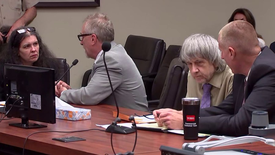 David Turpin and Louise Turpin are seen appearing in court for their sentencing on April 19, 2019. (Credit: Pool)