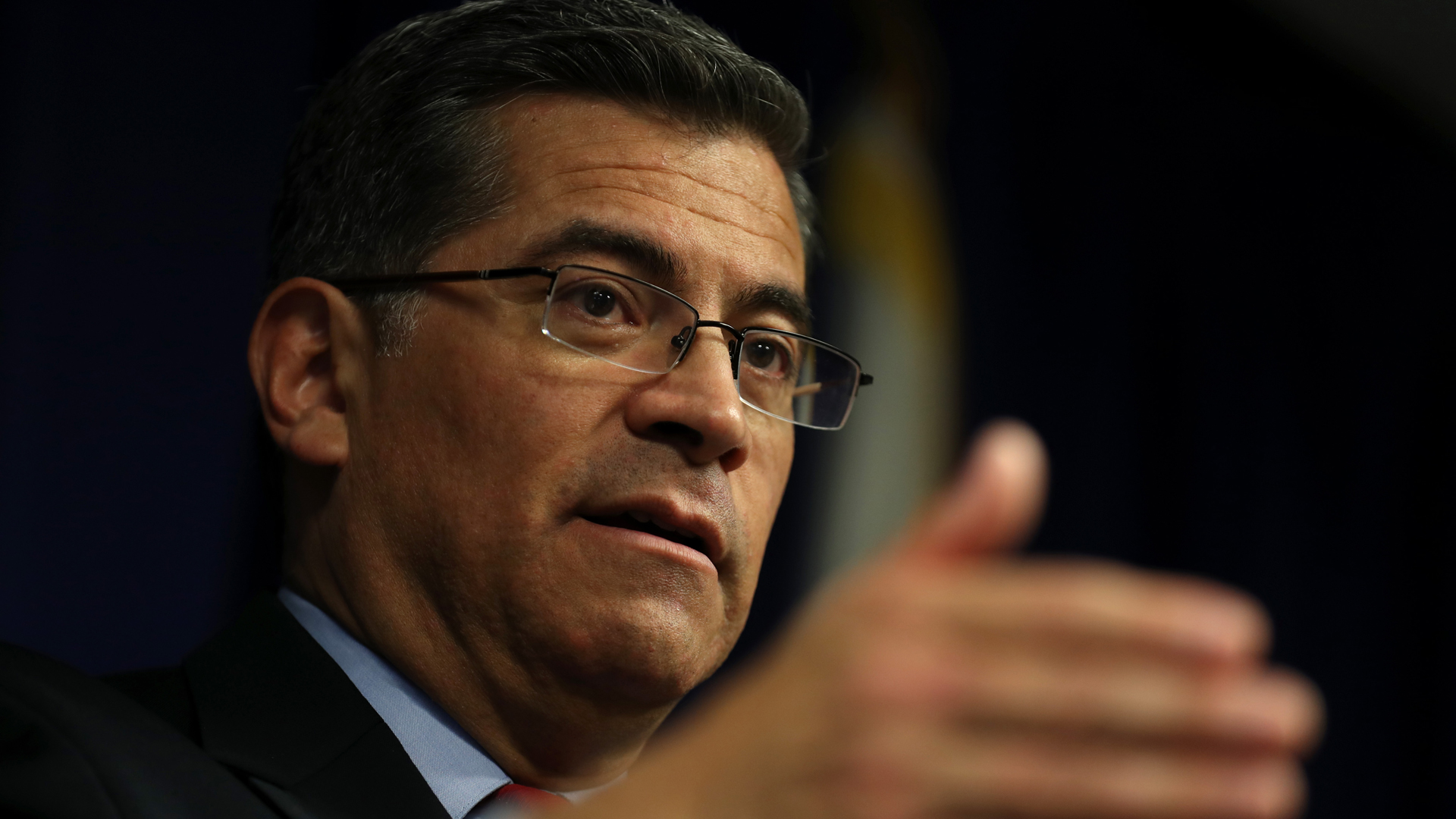 California Attorney General Xavier Becerra speaks to reporters on March 05, 2019 in Sacramento.(Sullivan/Getty Images)