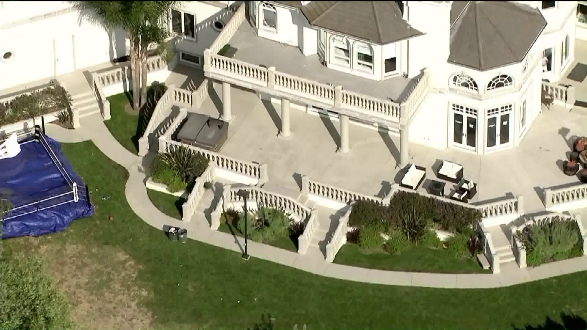 A mansion is seen in Calabasas after a party hosted by YouTube personality Jake Paul. (Credit: KTLA)