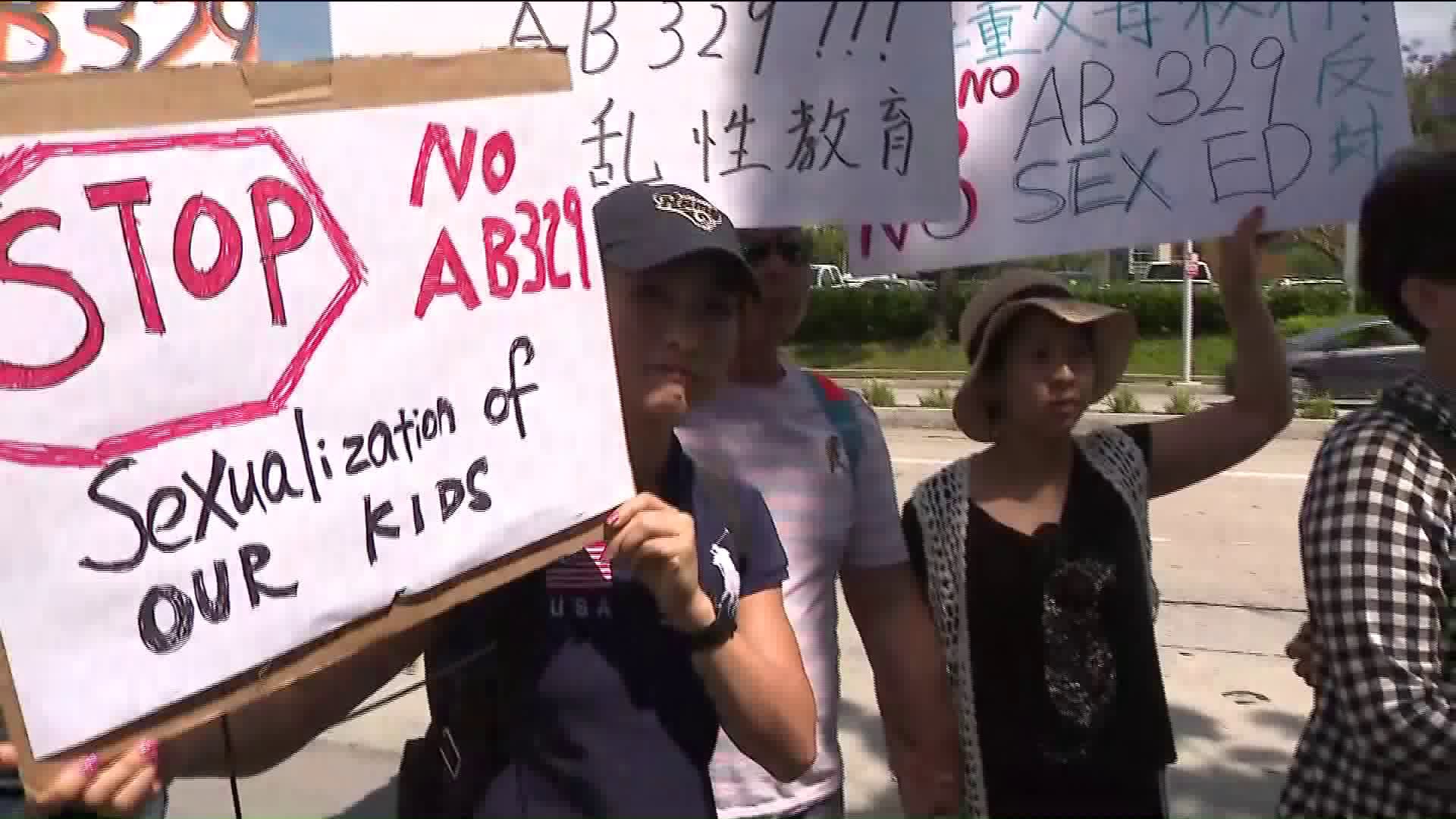 Protestors are seen outside the Los Angeles County Office building on May 17, 2019. (Credit:KTLA)