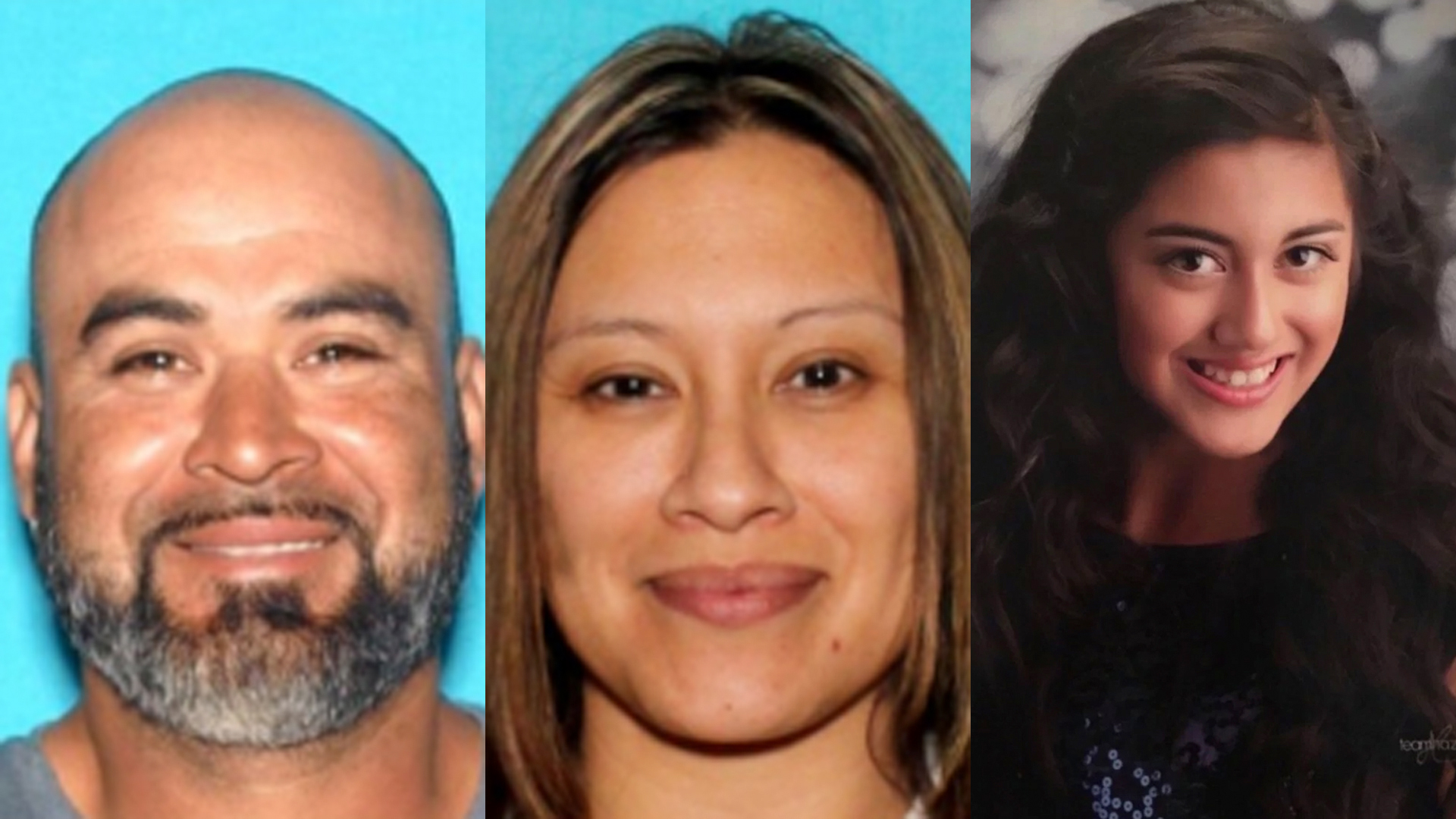 Roman Cerratos, left, Maricela Mercado, center, and Alora Benitez, right, are seen in photos released by the L.A. County Sheriff's Department.