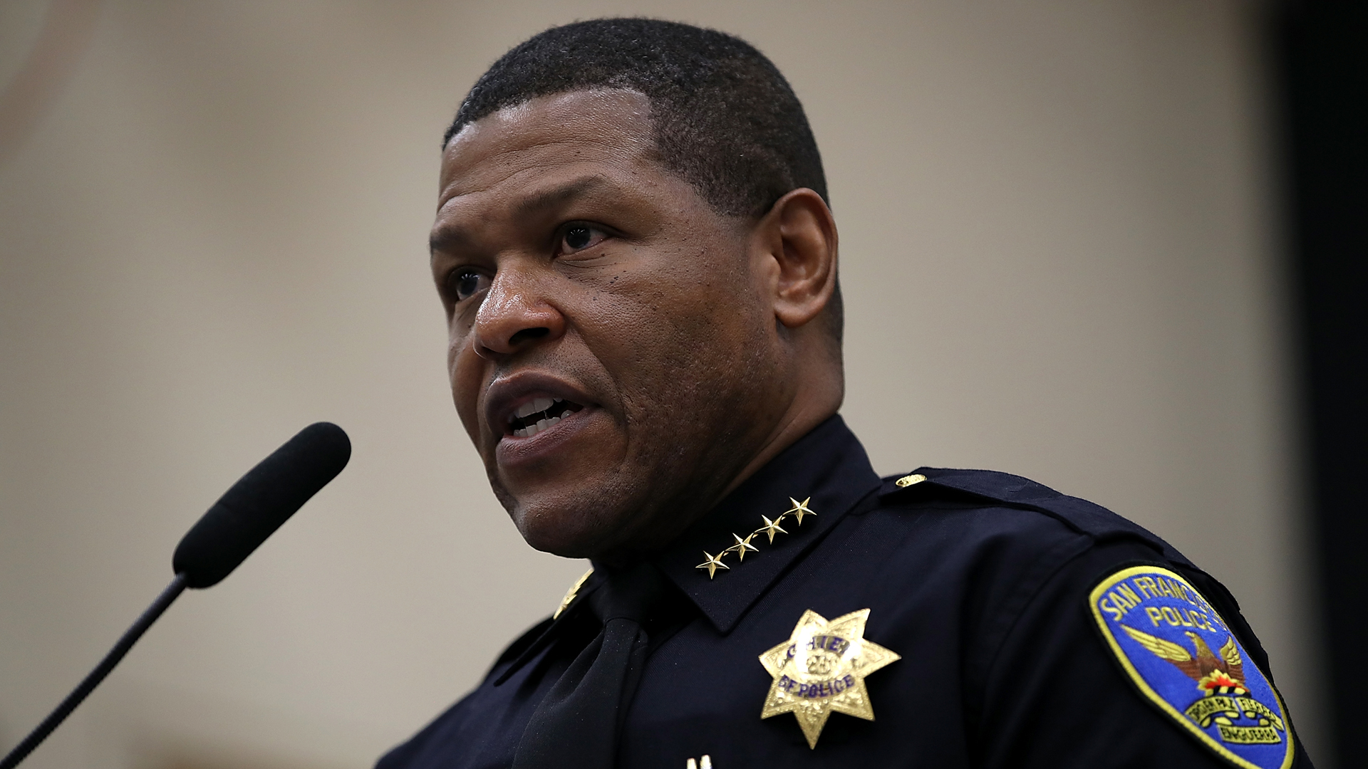 San Francisco police chief Bill Scott speaks during a news conference at the San Francisco Police Academy on May 15, 2018 in San Francisco, California. (Credit: Justin Sullivan/Getty Images)