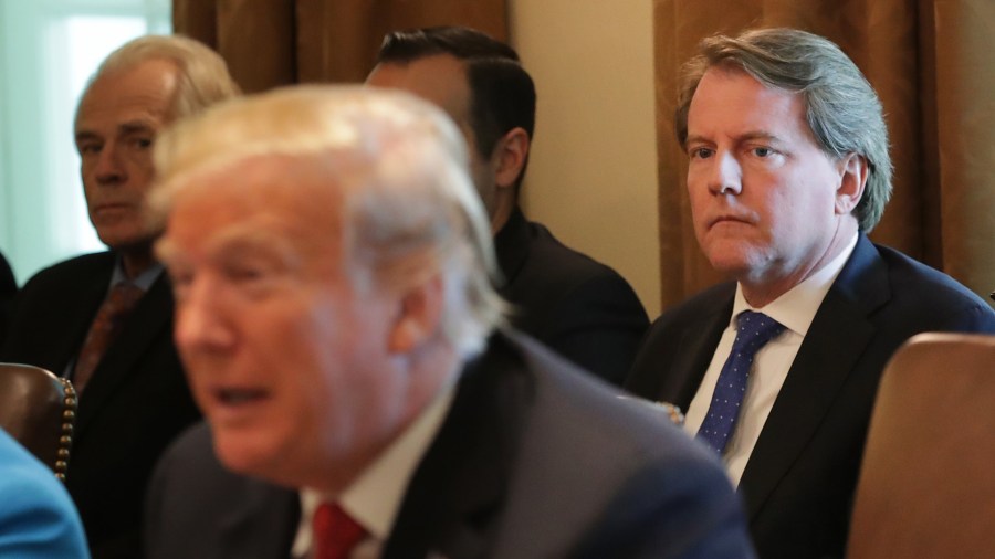 White House Counsel Don McGahn (R) attends a cabinet meeting with U.S. President Donald Trump in the Cabinet Room at the White House October 17, 2018 in Washington, DC. (Credit: Chip Somodevilla/Getty Images)