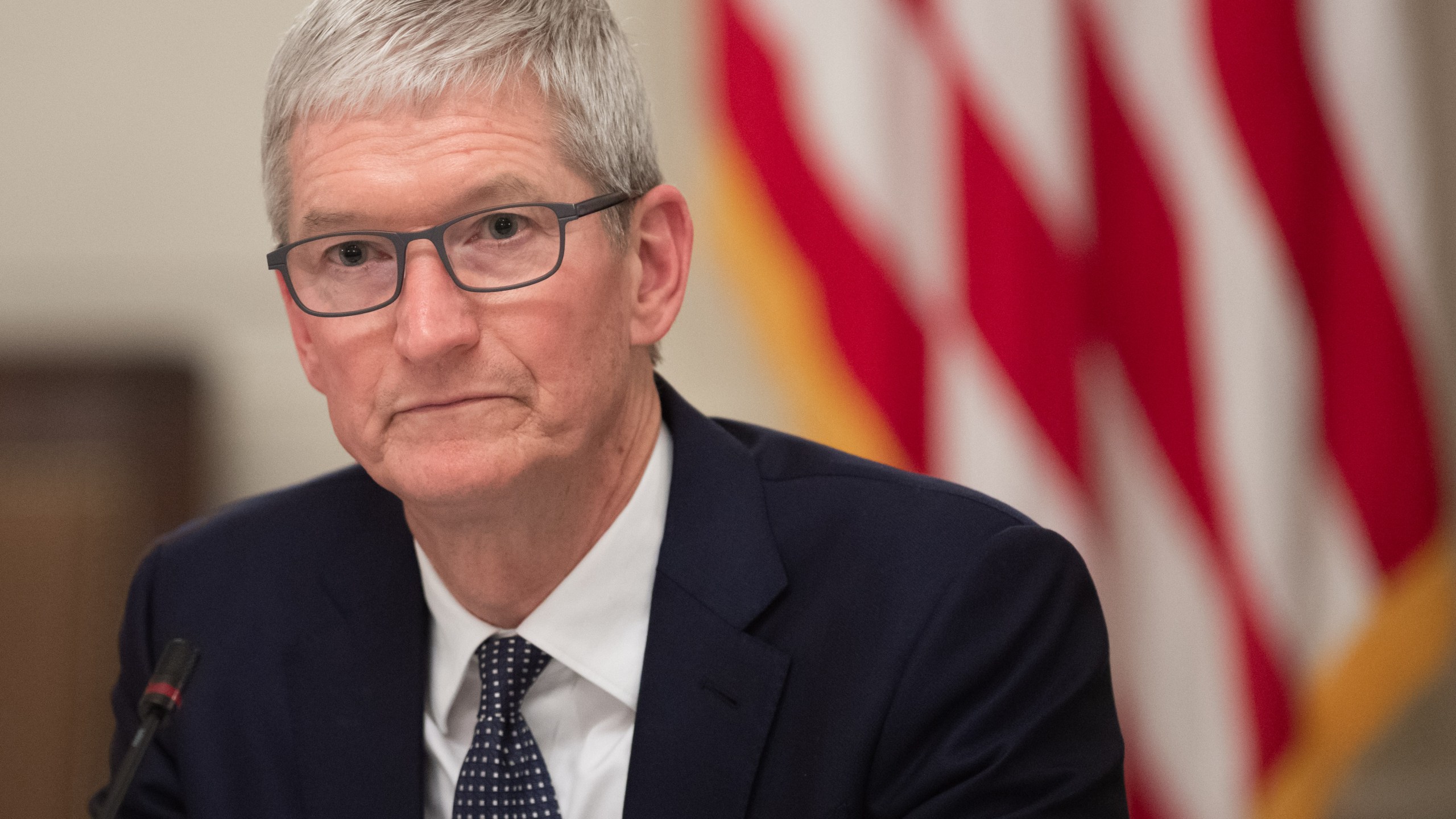 Apple CEO Tim Cook attends a meeting at the White House in Washington, D.C. on March 6, 2019. (Credit: SAUL LOEB/AFP/Getty Images)