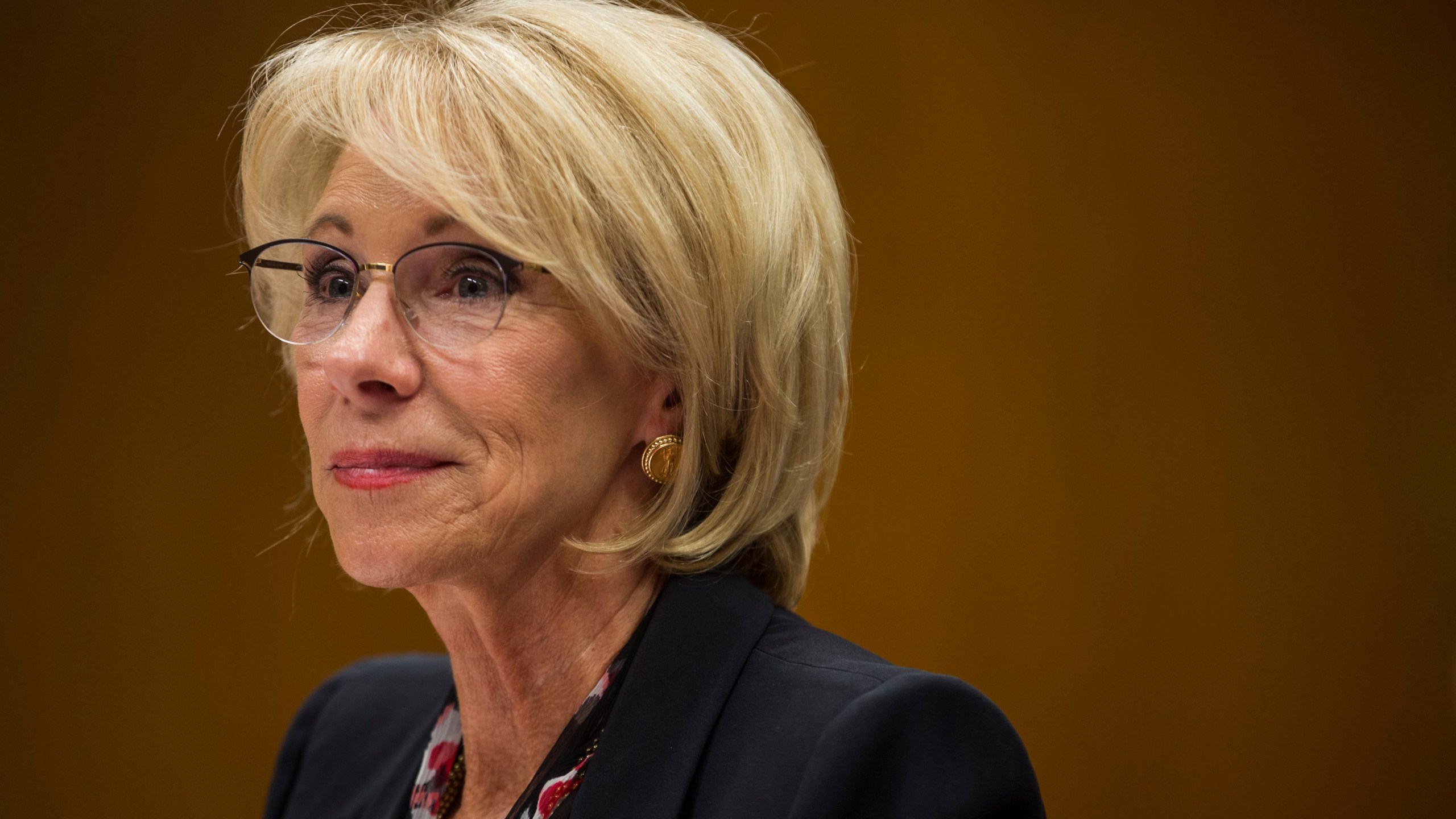 Secretary of Education Betsy DeVos testifies before a Senate subcommittee discussing proposed budget estimates and justification for the Education Department's 2020 budget on March 28, 2019. (Zach Gibson / Getty Images)