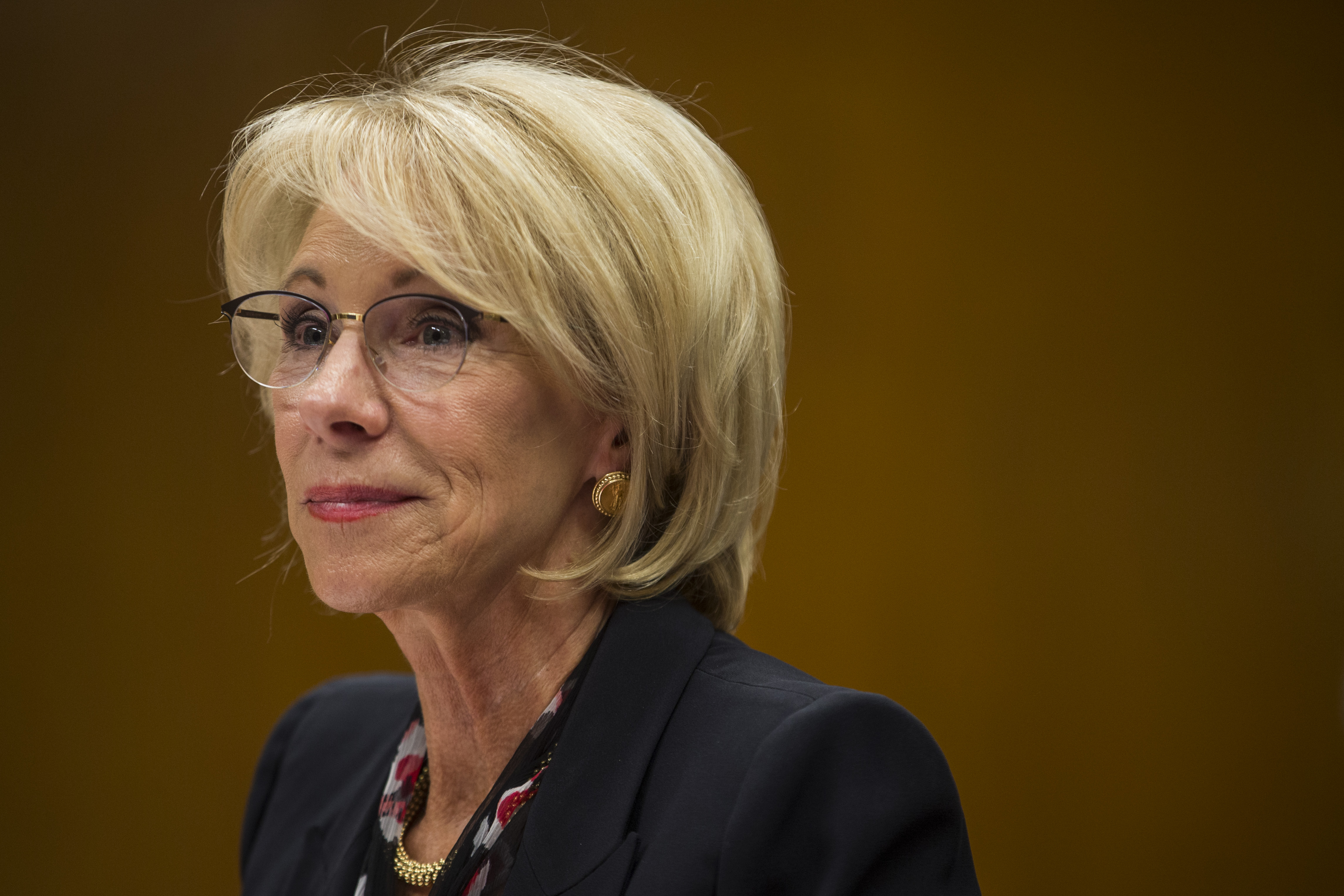 Secretary of Education Betsy DeVos testifies before a Senate subcommittee discussing proposed budget estimates and justification for the Education Department's 2020 budget on March 28, 2019. (Zach Gibson / Getty Images)