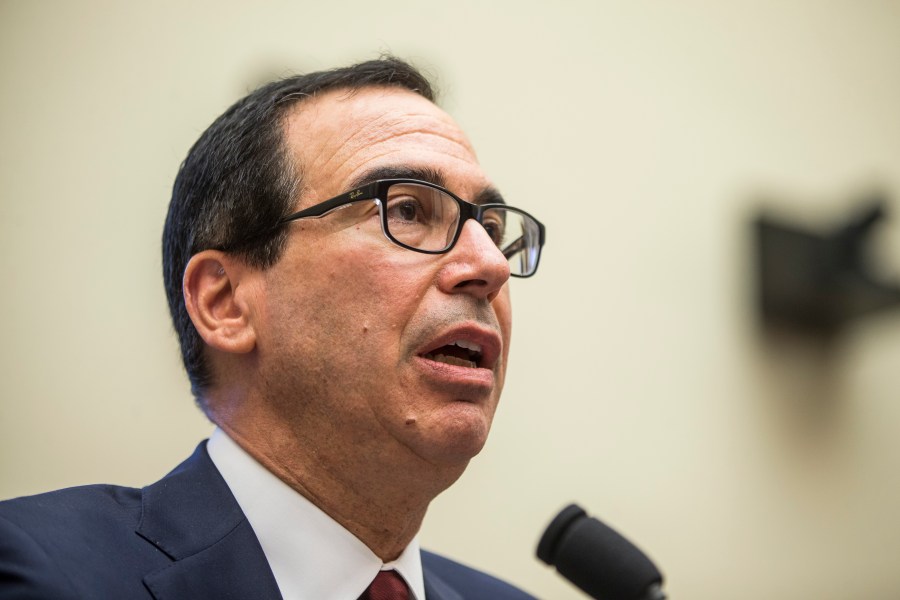 U.S. Secretary of Treasury Steve Mnuchin testifies during a House Financial Services Committee Hearing on Capitol Hill on April 9, 2019 in Washington, DC. (Credit: Zach Gibson/Getty Images)