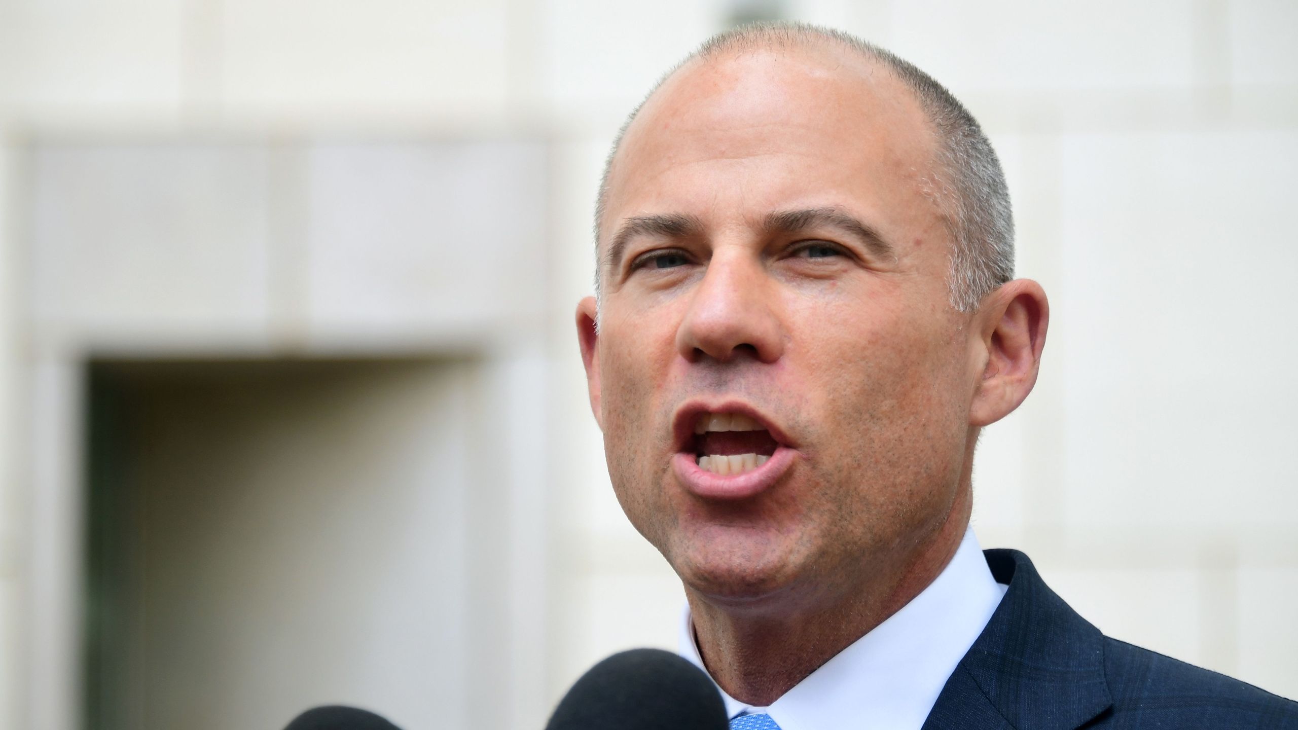 Attorney Michael Avenatti addresses the media outside the federal courthouse in Santa Ana on May 7, 2019. (Credit: Frederic J. Brown / AFP / Getty Images)