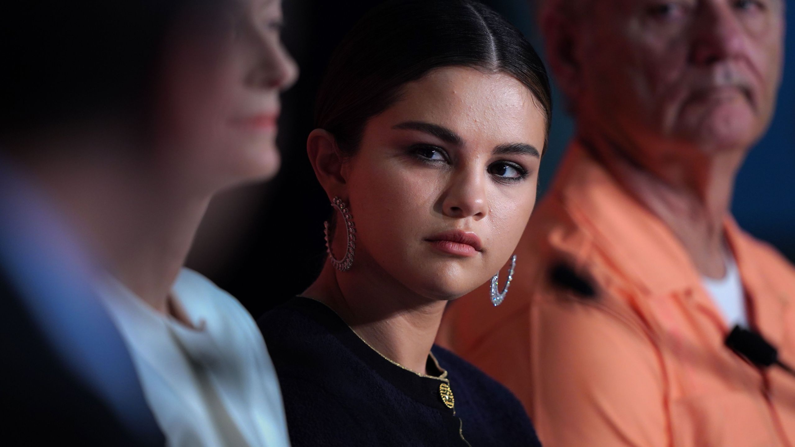 Singer and actress Selena Gomez, center, attends a press conference for the film "The Dead Don't Die" at the 72nd edition of the Cannes Film Festival in Cannes, France, on May 15, 2019. (Credit: LAURENT EMMANUEL/AFP/Getty Images)