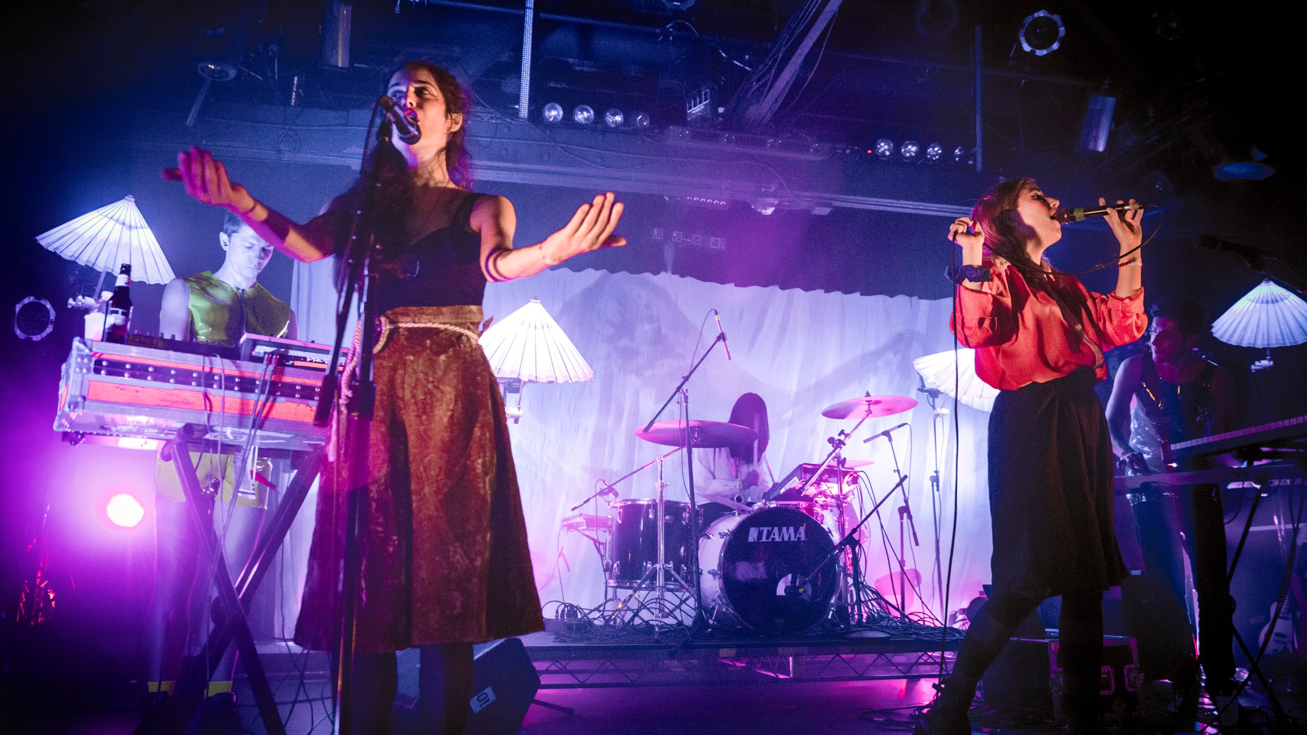 Musicians Ryan Wonsiak, Romy Lightman, Maya Postepski, Katie Stelmanis and Dorian Wolf of Austra perform at The Echoplex on Sept. 9, 2013, in Echo Park. (Credit: Chelsea Guglielmino/Getty Images)