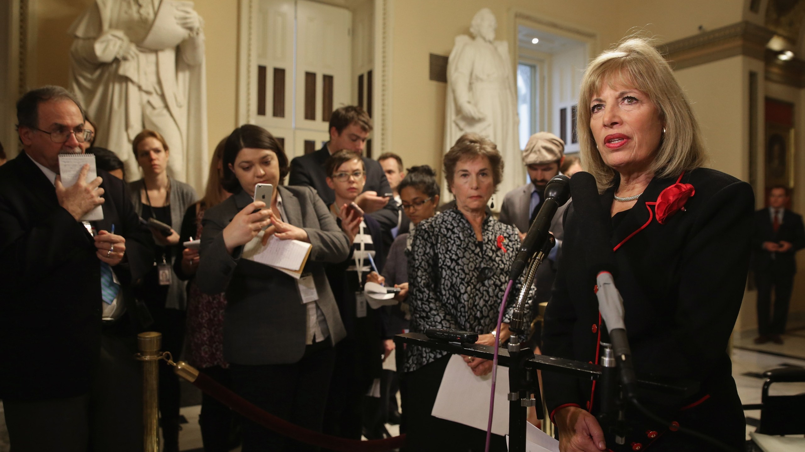 Rep. Jackie Speier (D-CA) talks to reporters during a news conference in the U.S. Capitol Dec. 1, 2015 in Washington, D.C. (Credit: Chip Somodevilla/Getty Images)