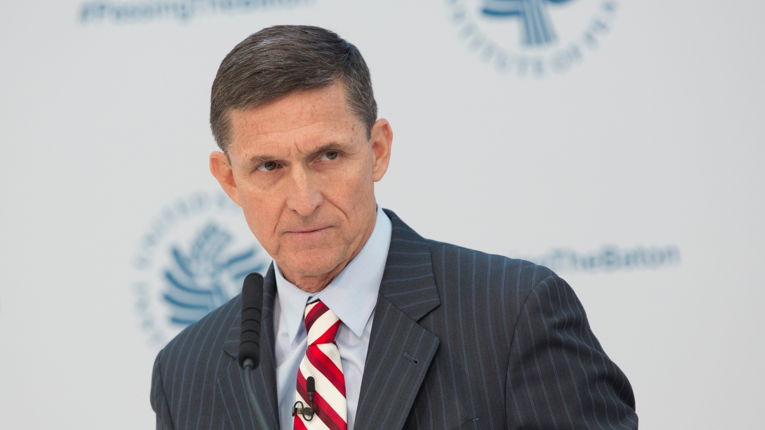 Lieutenant General Michael Flynn (ret.), National Security Advisor Designate speaks during a conference on the transition of the US Presidency from Barack Obama to Donald Trump at the US Institute Of Peace in Washington DC, January 10, 2017. (Credit: CHRIS KLEPONIS/AFP/Getty Images)