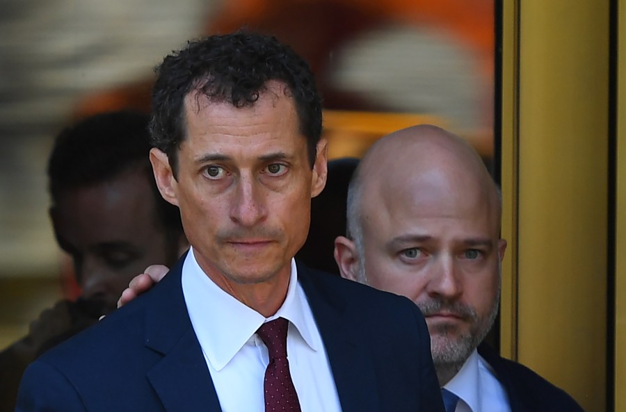 Former US Congressman Anthony Weiner leaves Federal Court in New York on May 19, 2017 after pleading guilty to one count of sending obscene messages to a minor. (Credit: TIMOTHY A. CLARY/AFP/Getty Images)