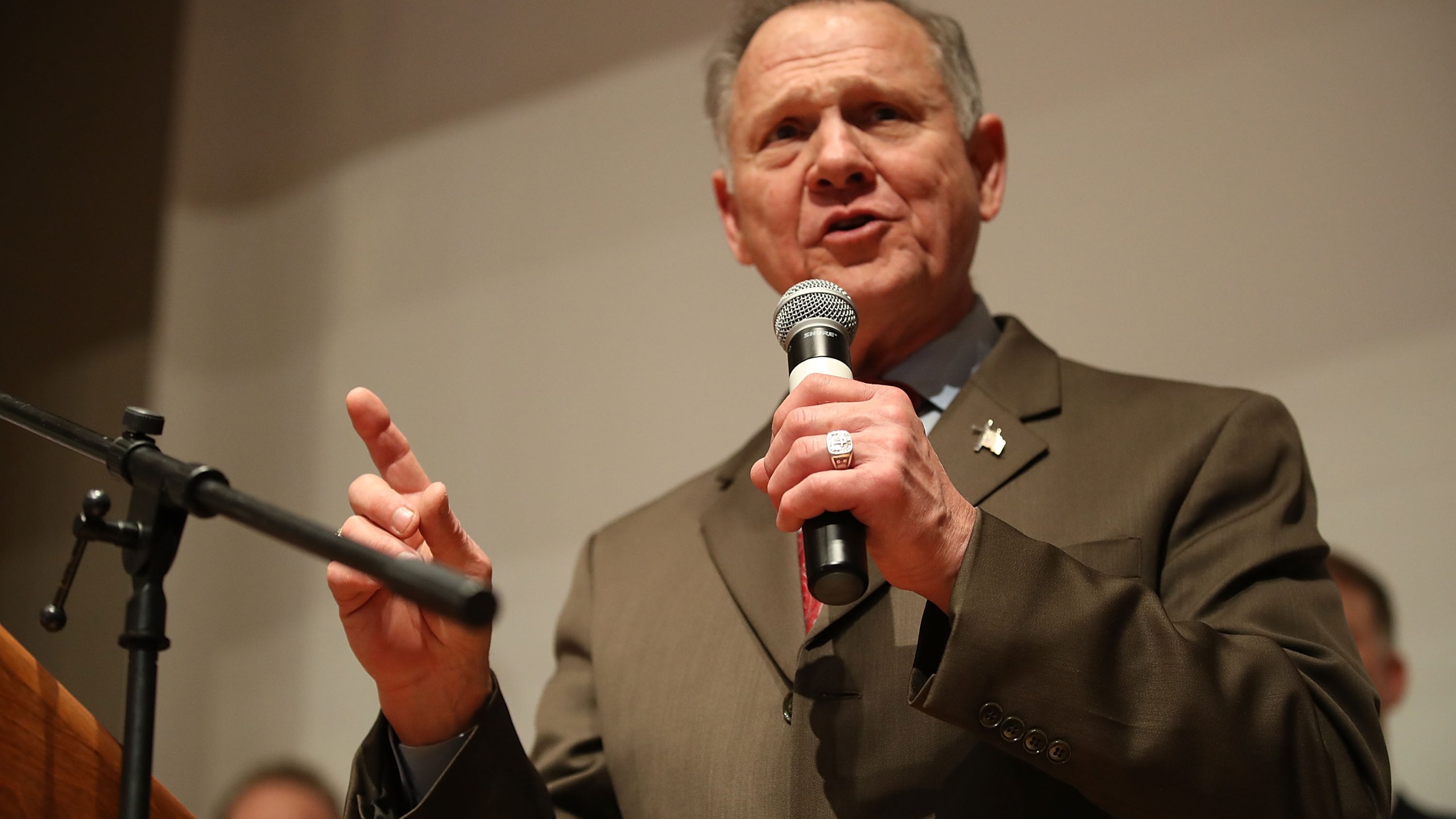 Republican Senatorial candidate Roy Moore speaks about the race against his Democratic opponent Doug Jones on Dec. 12, 2017 in Montgomery, Alabama. (Credit: Joe Raedle/Getty Images)