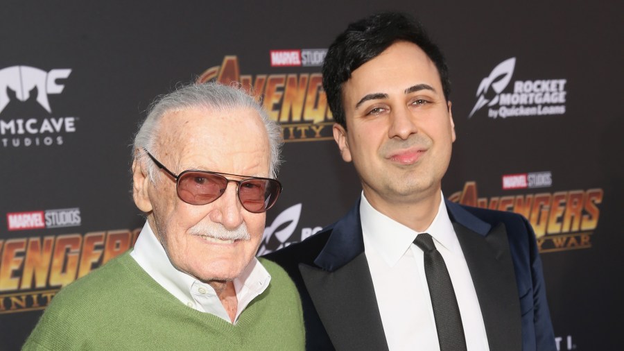 Stan Lee and Keya Morgan attend the Los Angeles Premiere of Avengers: Infinity War on April 23, 2018, in Hollywood. (Credit: Jesse Grant/Getty Images for Disney)