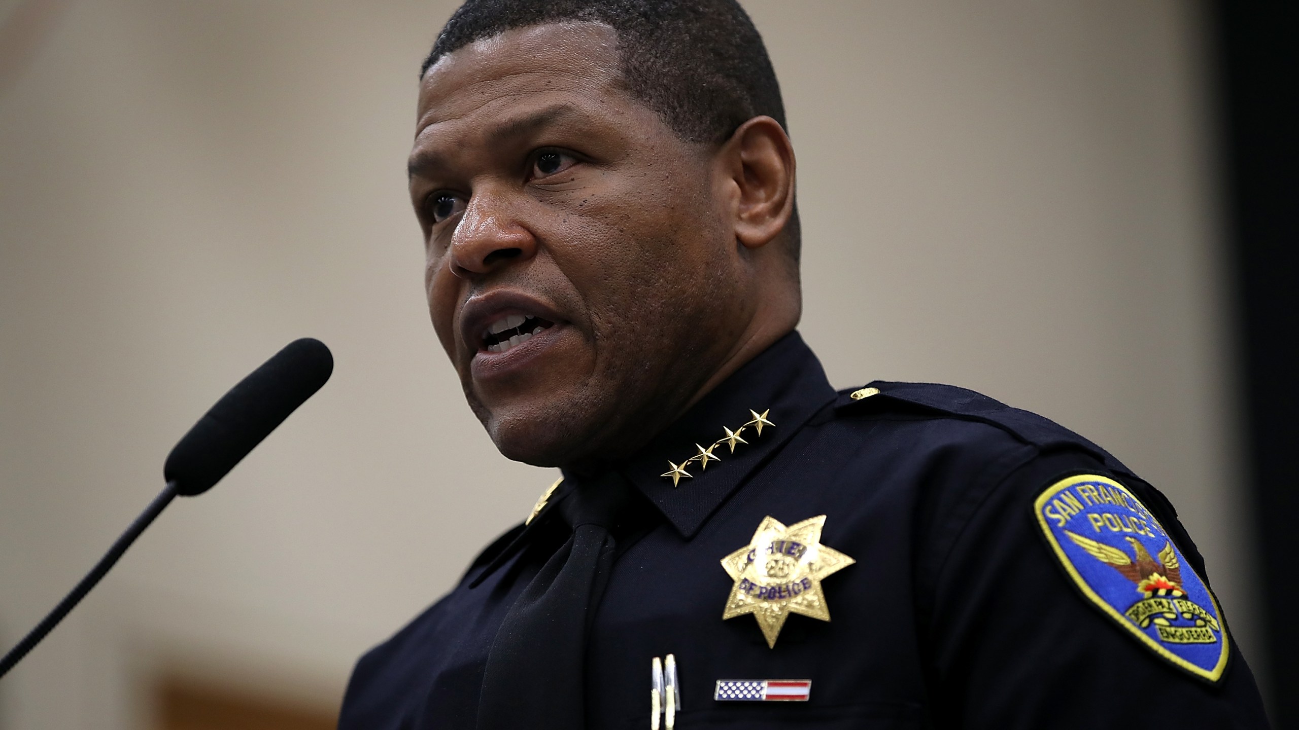 San Francisco Police Chief Bill Scott speaks during a news conference at the San Francisco Police Academy on May 15, 2018, in San Francisco. (Credit: Justin Sullivan/Getty Images)