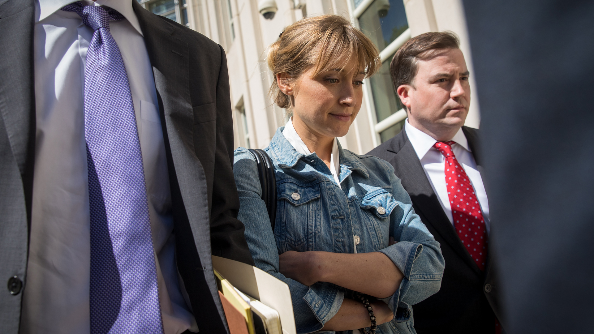 Actress Allison Mack exits the U.S. District Court for the Eastern District of New York following a status conference, June 12, 2018 in the Brooklyn borough of New York City. (Credit: by Drew Angerer/Getty Images)