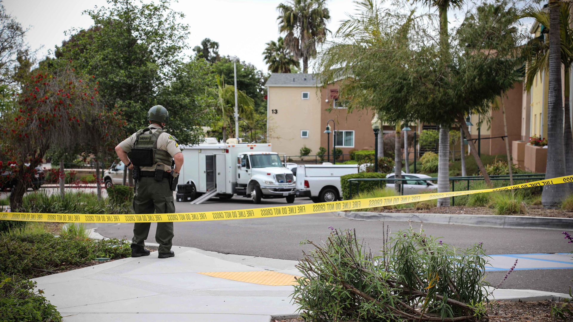 Authorities work at the scene of a shootout between police and a suspect in Santa Barbara on May 7, 2019. The suspect was ultimately found dead. (Credit: Santa Barbara County Sheriff's Office)