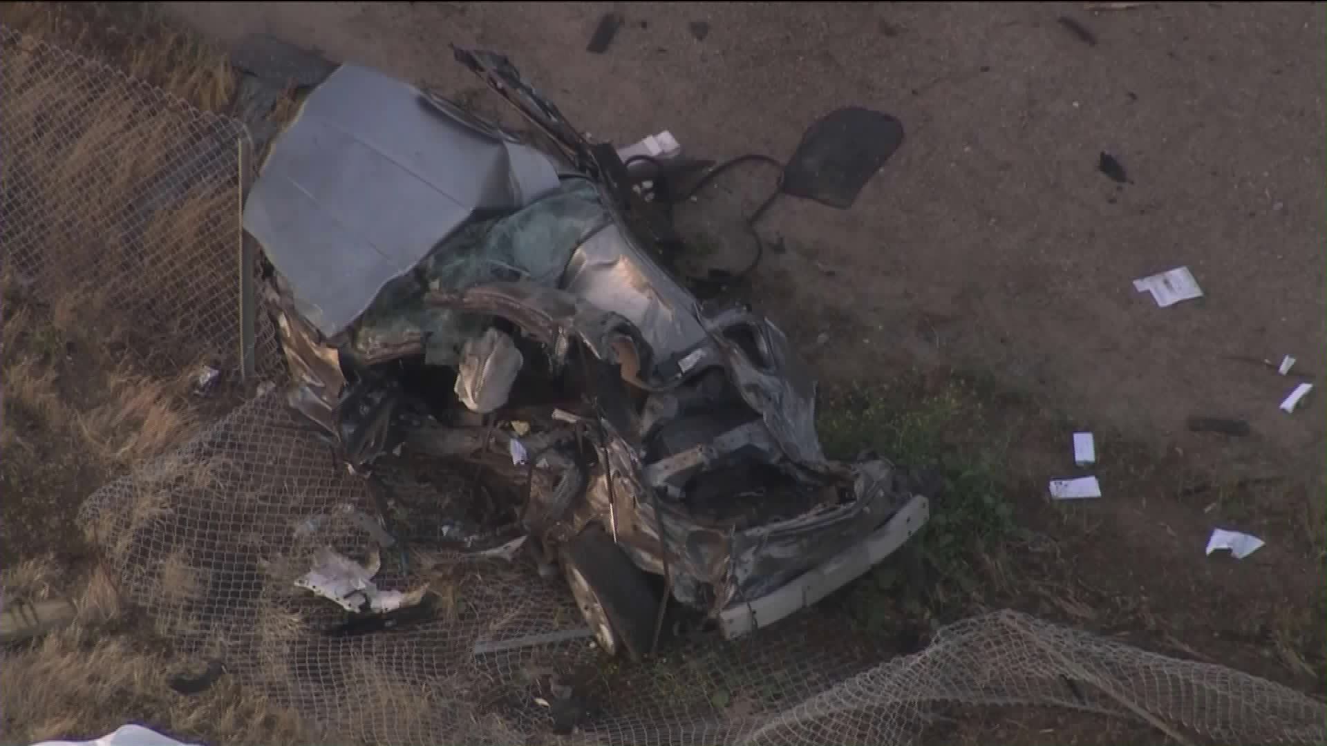 Authorities investigate a crash that left two people dead along Pacific Coast Highway near Point Mugu in Ventura County on May 17, 2019 (Credit: KTLA)