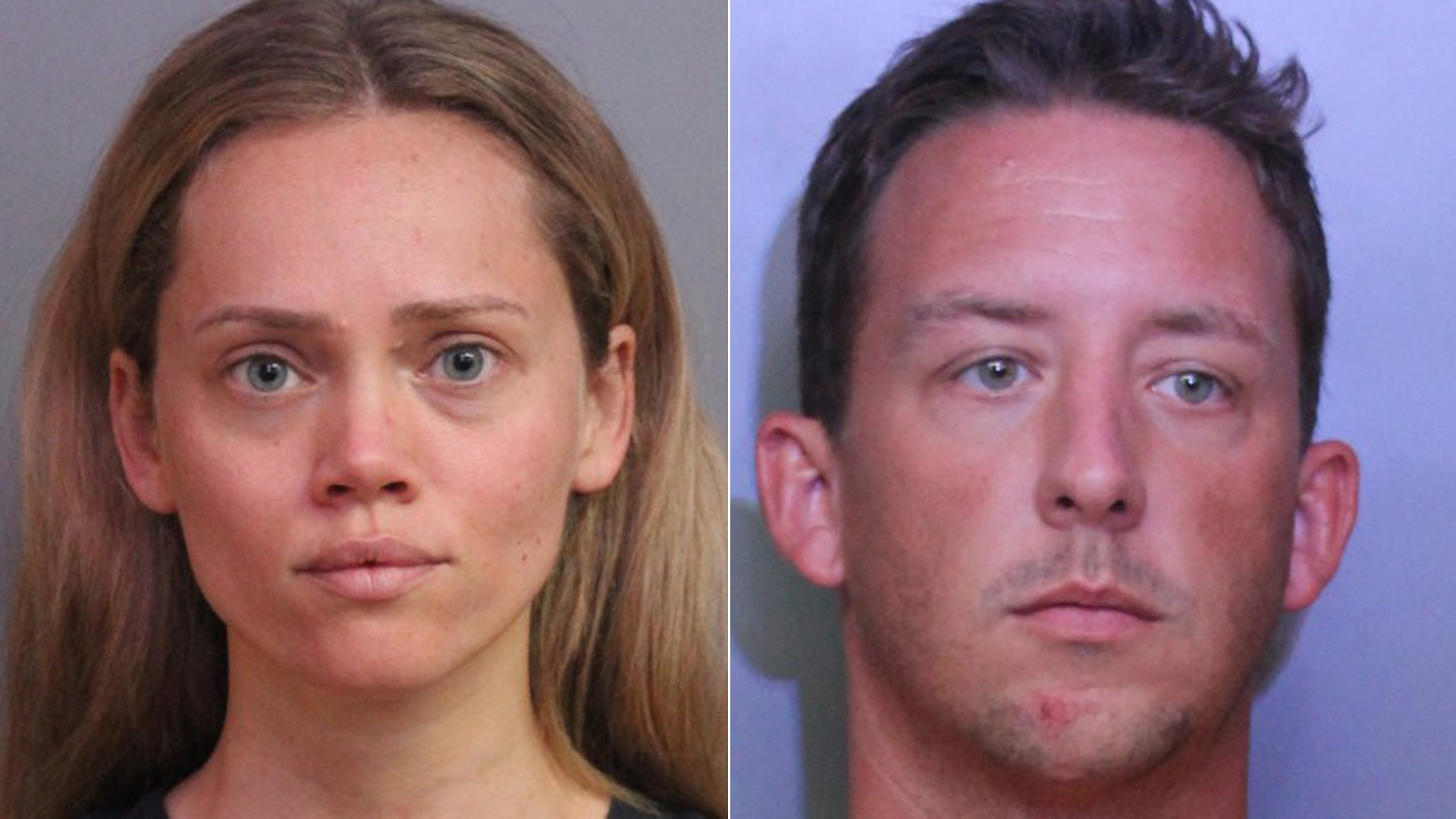 Courtney Irby, left, and Joseph Irby, right, are seen in booking photos released by the Polk County Sheriff's Office.