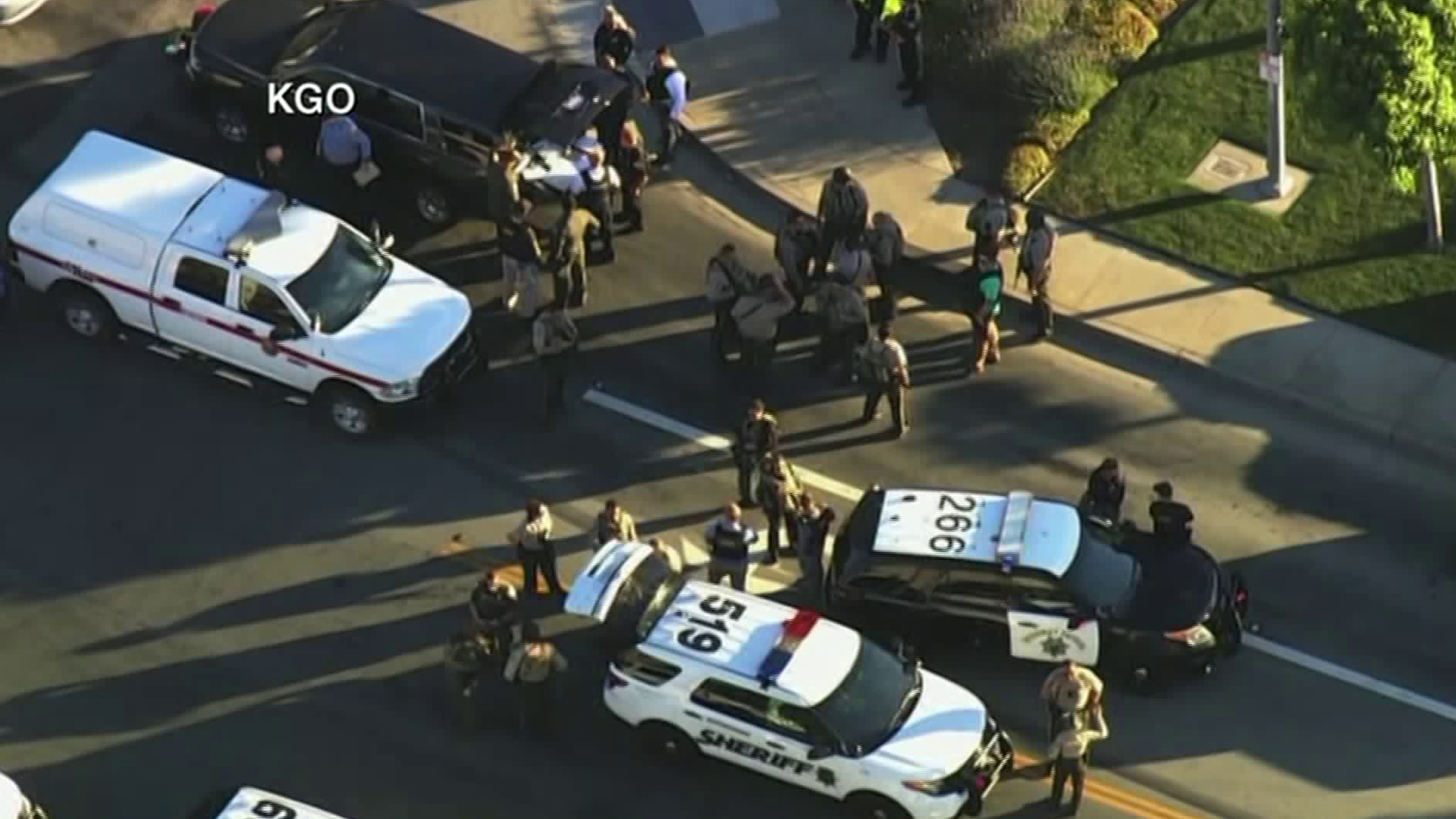 Authorities respond to a fatal shooting at a Ford dealership in Morgan Hill on June 25, 2019. (Credit: KGO via CNN)