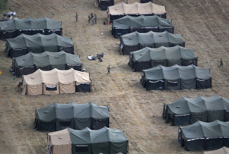 U.S. Army tents stand at a new military camp under construction at the U.S.-Mexico border on Nov. 7, 2018, in Donna, Texas. (Credit: John Moore/Getty Images)