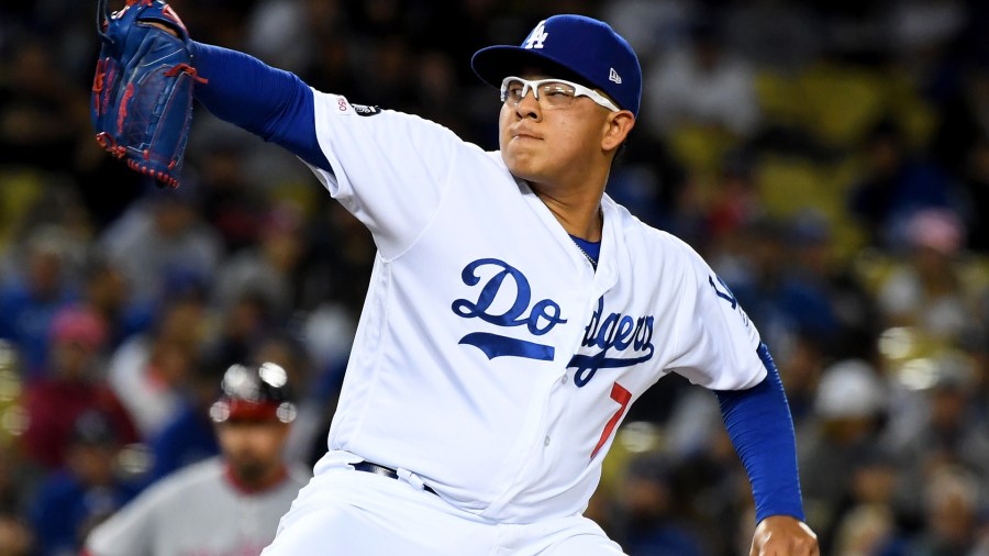 Julio Urias of the Los Angeles Dodgers is seen during a game at Dodger Stadium on May 10, 2019, in Los Angeles. (Credit: Jayne Kamin-Oncea/Getty Images)