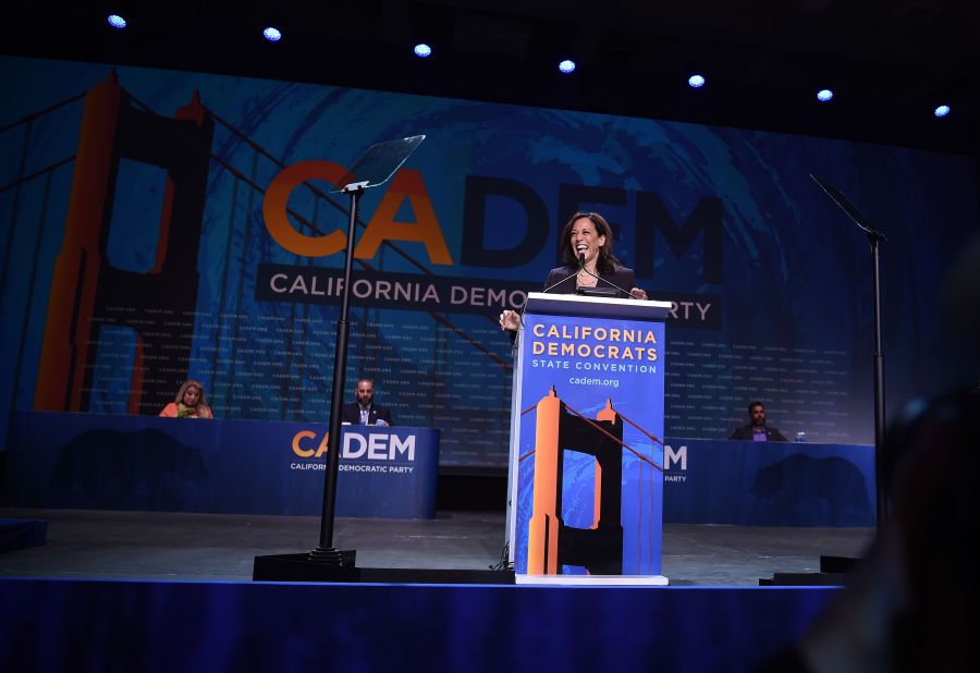 Kamala Harris speaks during the 2019 California Democratic Party State Convention at Moscone Center in San Francisco on June 1, 2019. (Credit: JOSH EDELSON/AFP/Getty Images)