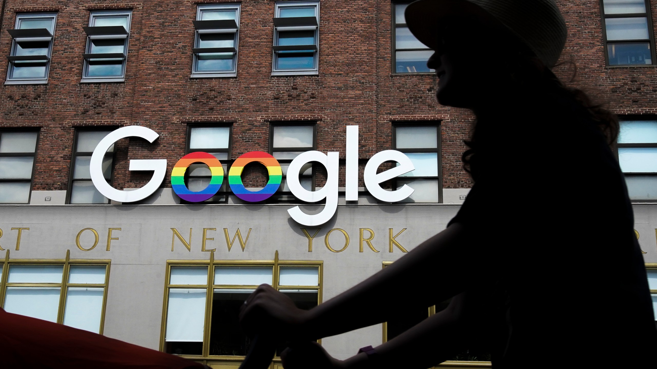 The Google logo adorns one of the company's office buildings in New York City on June 3, 2019. (Credit: Drew Angerer / Getty Images)