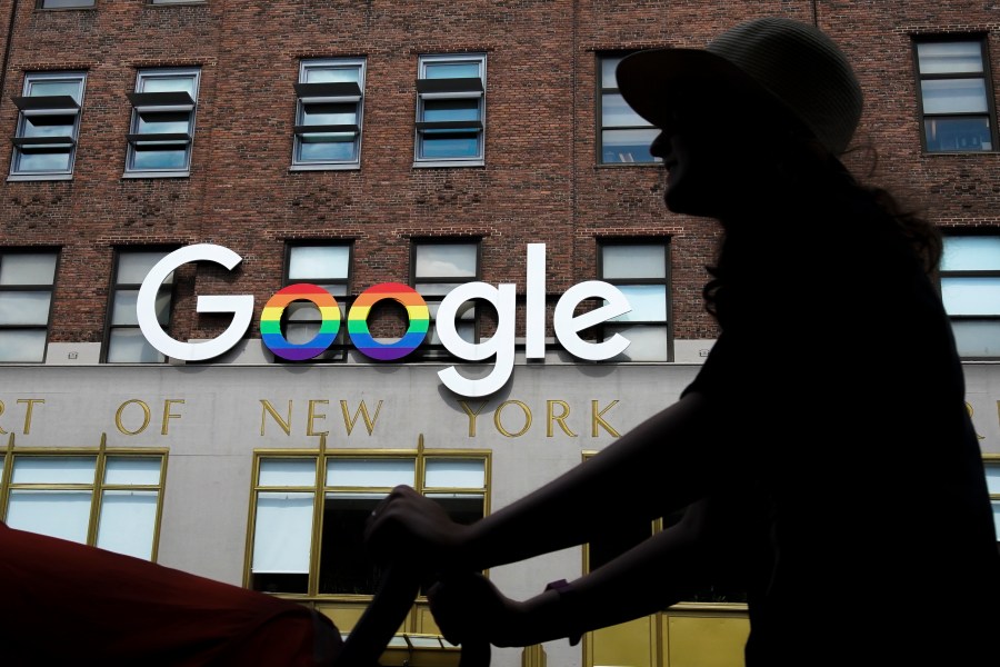 The Google logo adorns one of the company's office buildings in New York City on June 3, 2019. (Credit: Drew Angerer / Getty Images)