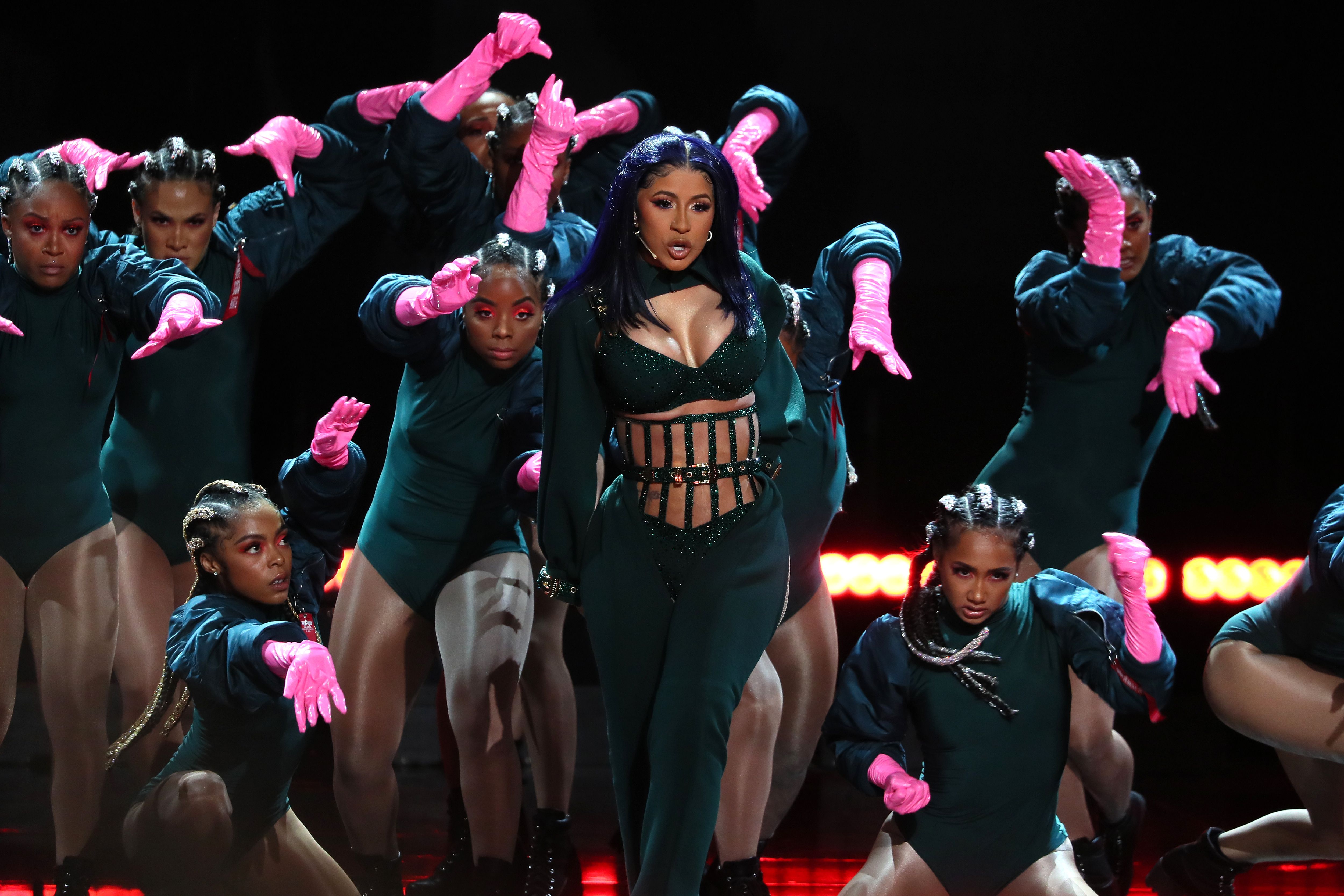 Cardi B performs onstage during the 2019 BET awards at Microsoft Theater in Los Angeles on June 23, 2019. (Credit: Jean-Baptiste LACROIX/AFP/Getty Images)