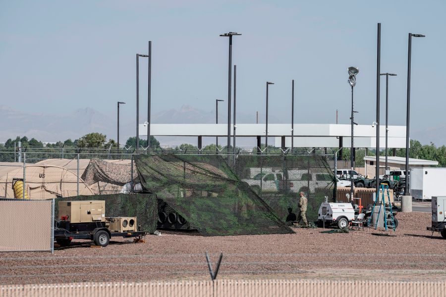 Military tents used to house migrants are pictured at the U.S.Customs and Border Protection facility is seen in Clint, Texas, on June 26, 2019. -The site held about 250 children in crowded cells, with limited sanitation and medical attention, as reported by a group of lawyers able to tour the facility under the Flores Settlement. (Credit: PAUL RATJE/AFP/Getty Images)