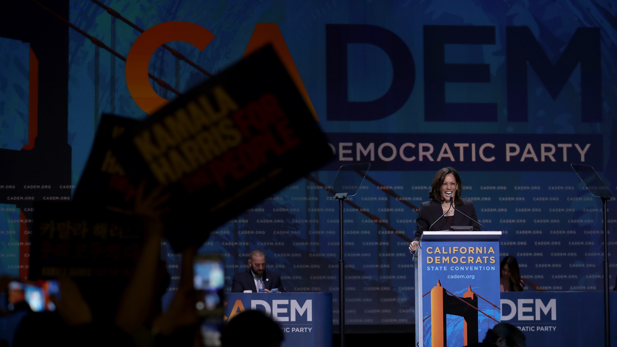 Democratic presidential hopeful U.S. Sen. Kamala Harris (D-CA) speaks during the California Democrats 2019 State Convention at the Moscone Center on June 1, 2019 in San Francisco. (Credit: Justin Sullivan/Getty Images)